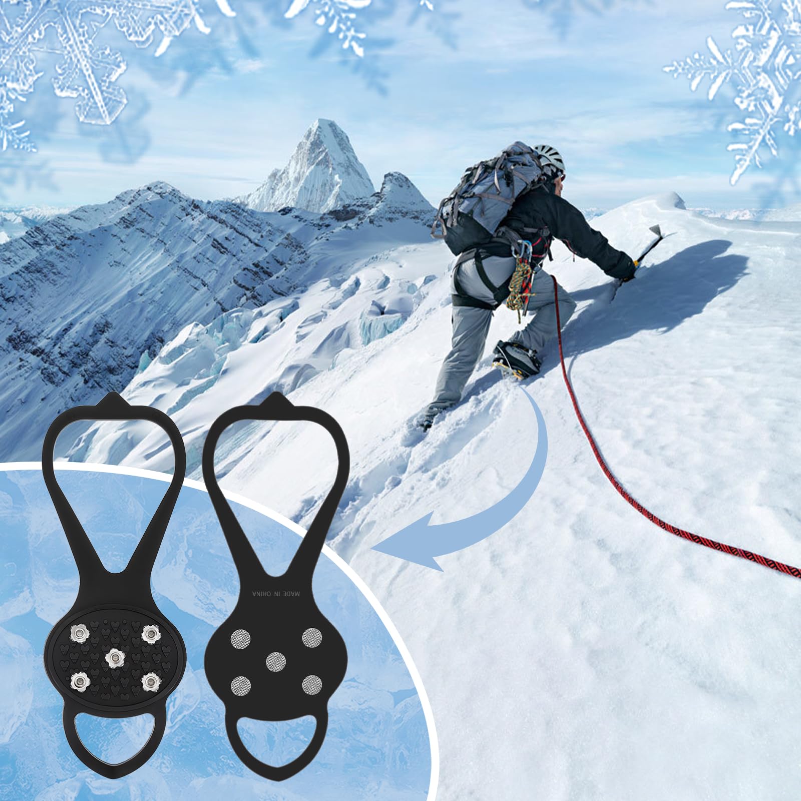 Non-Slip Ice Cleats for Shoes & Boots - Universal Gripper Spikes with 5 Steel Studs for Walking, Running, Hunting & Fishing | Traction Cleats for Snow, Ice & Outdoor Sports | Perfect for Hiking, Winter Jogging & Slippery Terrain