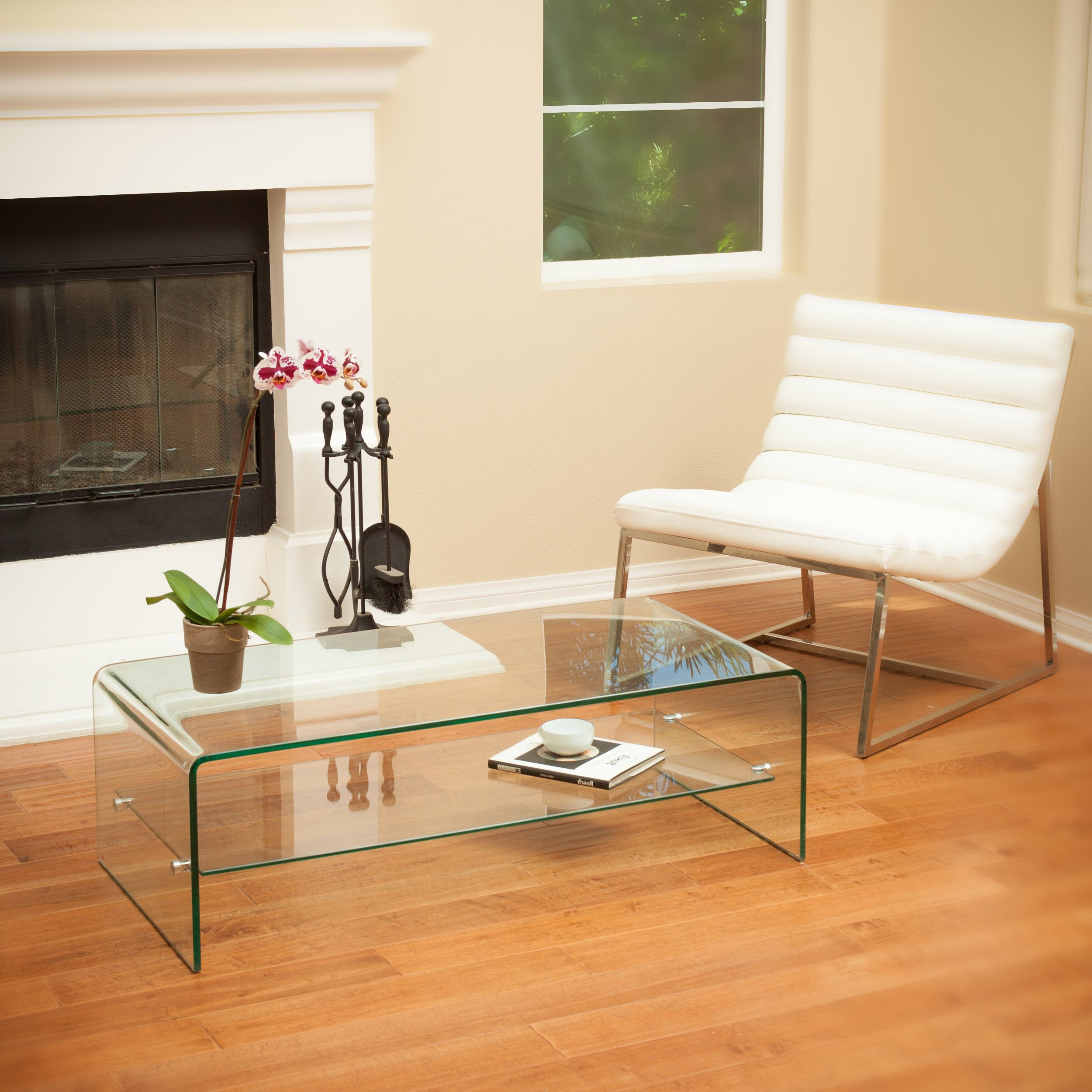Christopher Knight Home Ramona Glass Coffee Table with Shelf - Modern Transparent Glass Living Room Table for Small Spaces, Perfect for Apartments, Condos & Lounge Areas