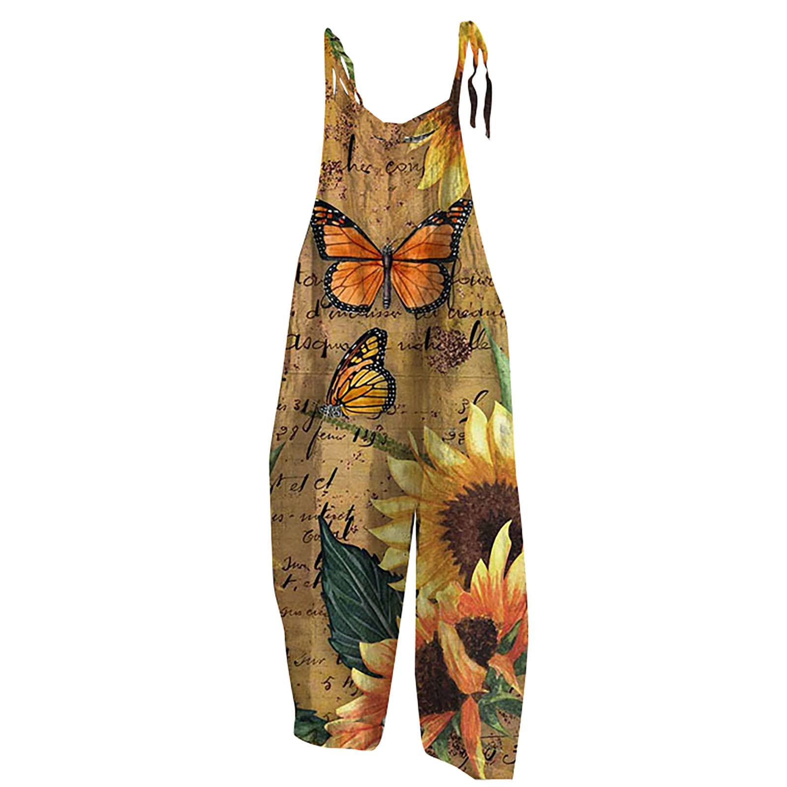 Women's Floral Cotton Jumpsuit - Spaghetti Strap Tie Front Romper with Loose Fit & Baggy Sleeveless Design | Casual Summer Outfit, Beach Cover-Up, Vacation Wear