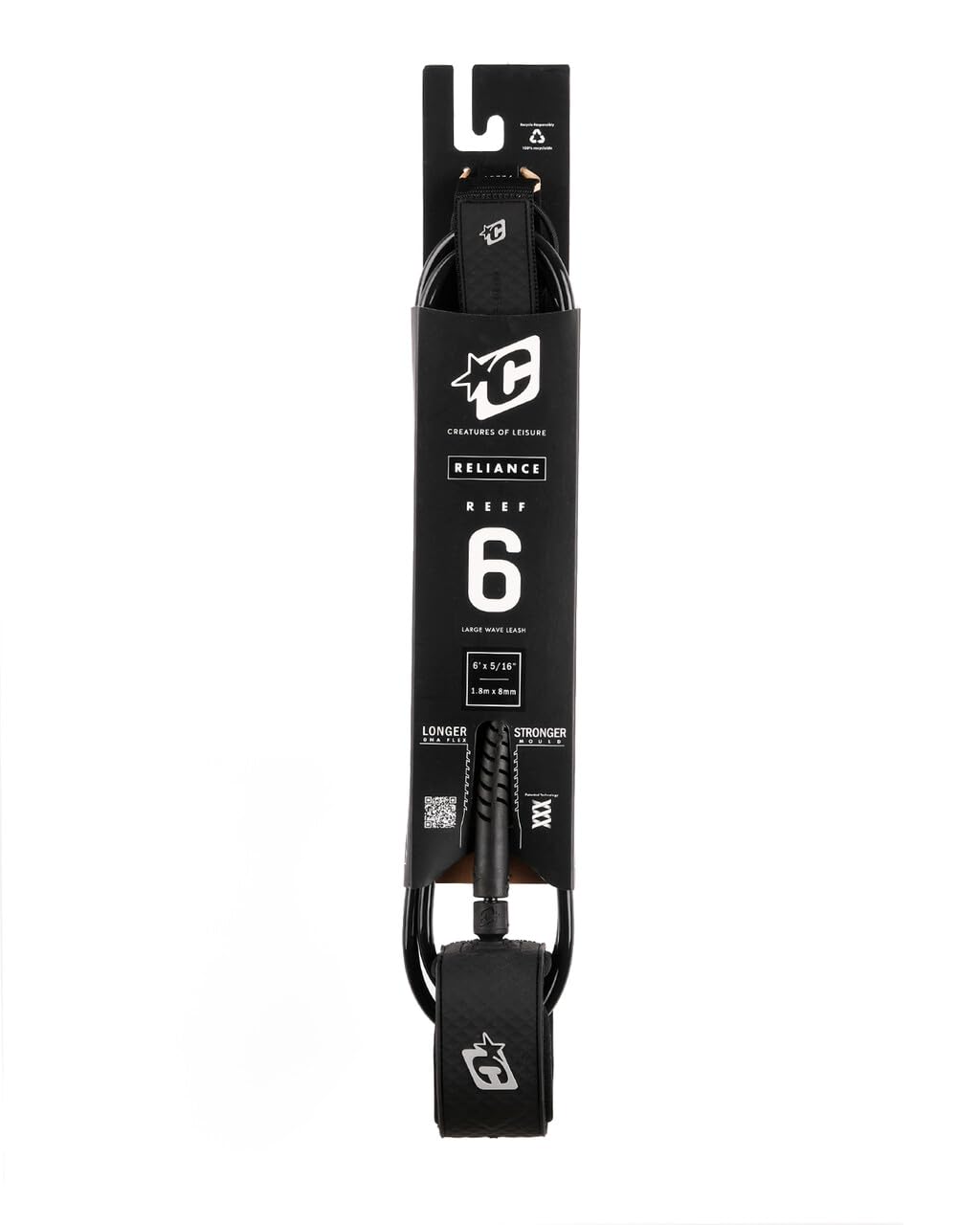 Creatures of Leisure Reliance Reef 9 Large Wave Leash - Black/Silver 9'0