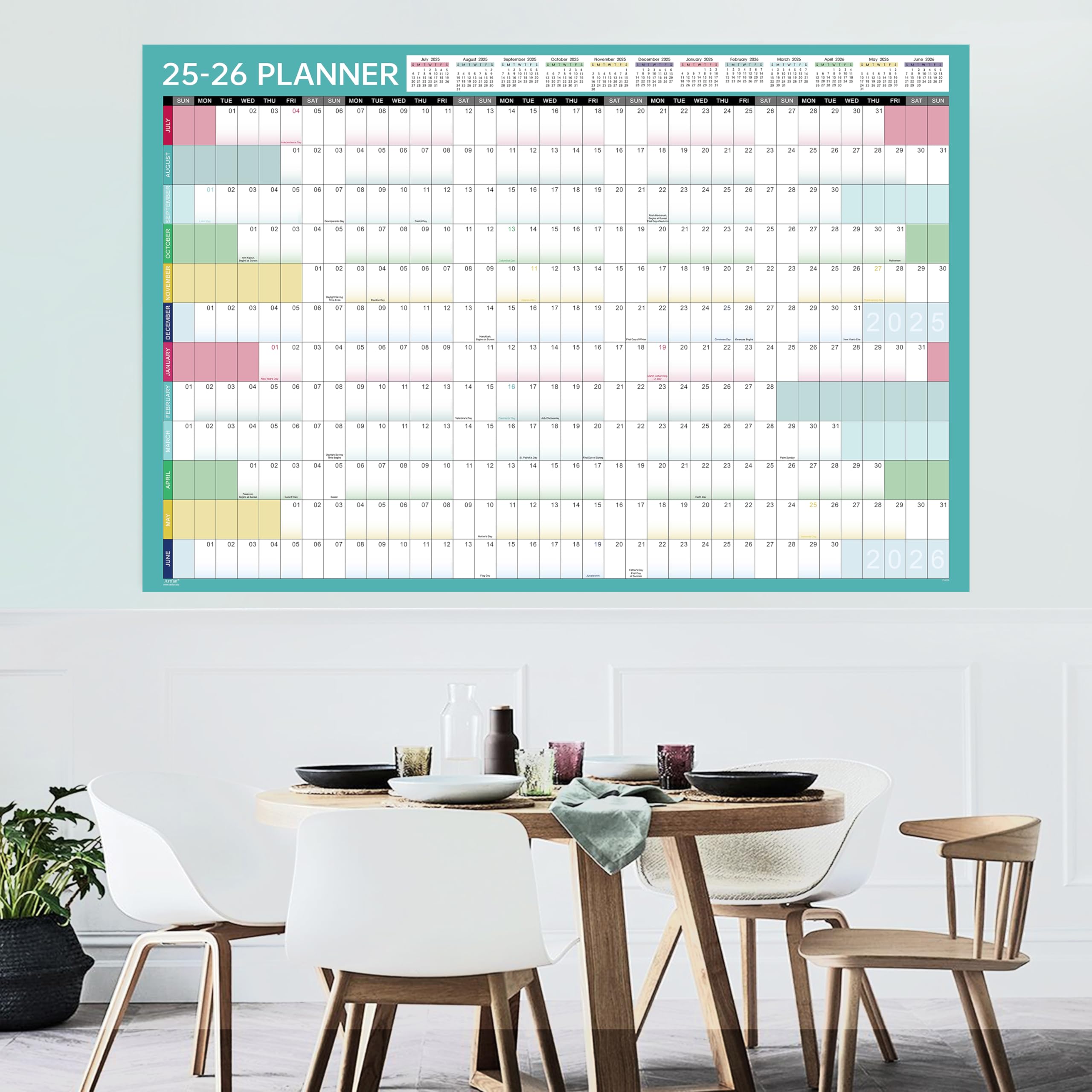 2025-2026 Yearly Wall Calendar | July 2025 - June 2026 with Julian Dates | 34.9