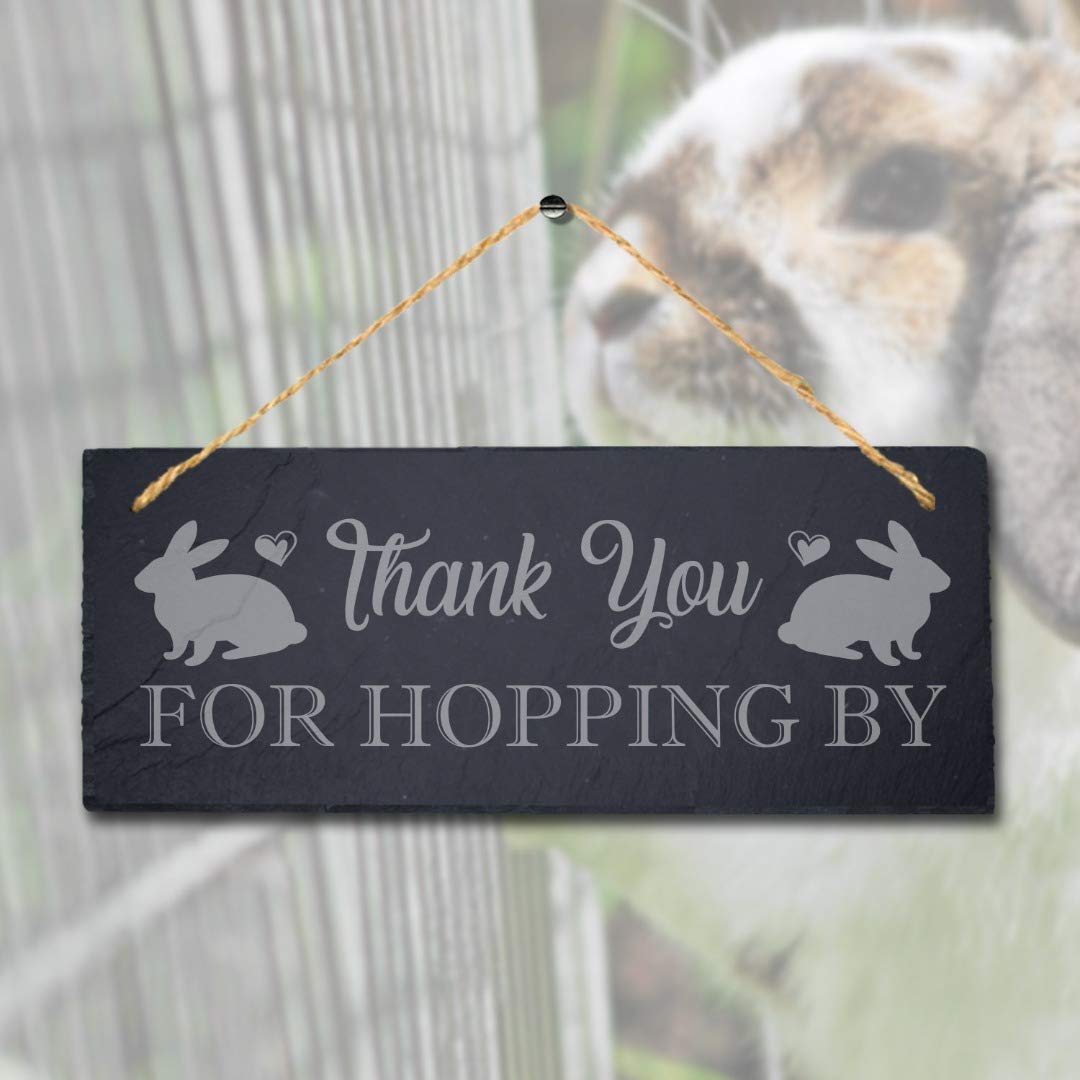 Personalized Laser Engraved Rabbit Bunny Plaque Sign - Custom Hanging Slate Decor for Easter, Nursery, or Garden - Thank You Gift for Teachers, Neighbors & Friends