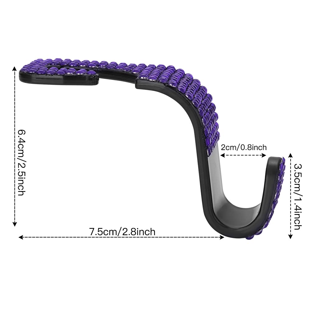 OTOSTAR 2 Pack Bling Diamond Car Headrest Hooks - Universal Vehicle Seat Hangers & Organizer | Handmade Auto Accessories for Purse, Bag & Shopping (Violet) - Perfect for Road Trips, Commuting & Daily Errands