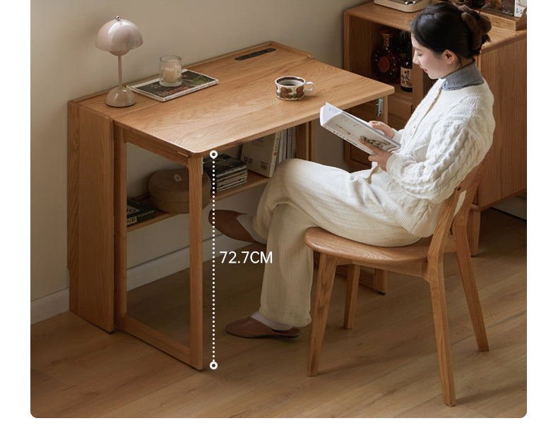 Solid Oak Wood Modern Nordic Folding Dining Table - Space-Saving for Small Apartments, Kitchens & Outdoor Use