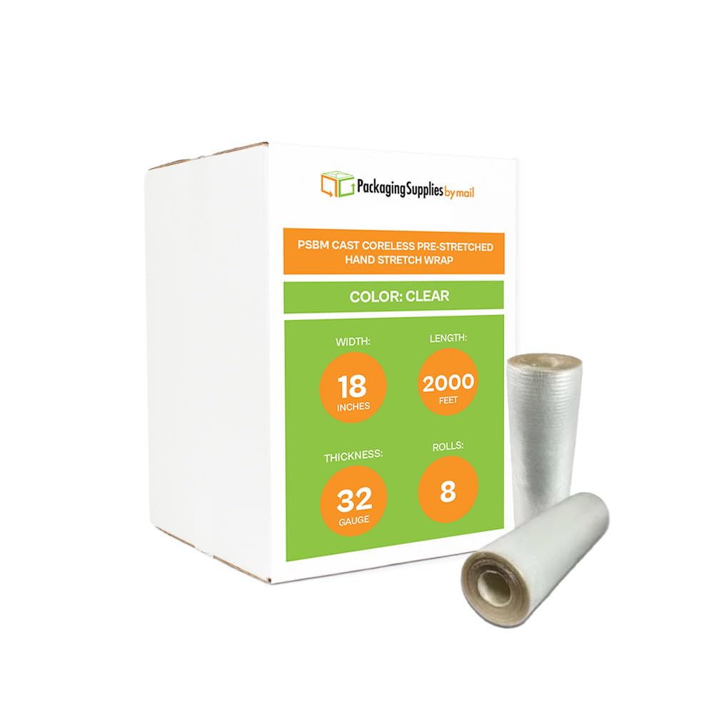 PSBM Coreless Stretch Wrap with Hand Saver - 8 Pack, 18