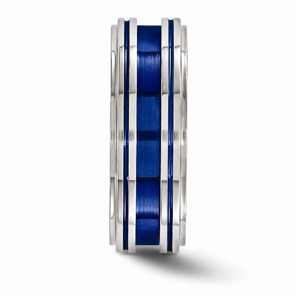 Solid Titanium Grooved Blue Anodized 8mm Wedding Band for Men - Durable & Hypoallergenic Jewelry for Weddings, Anniversaries & Everyday Wear
