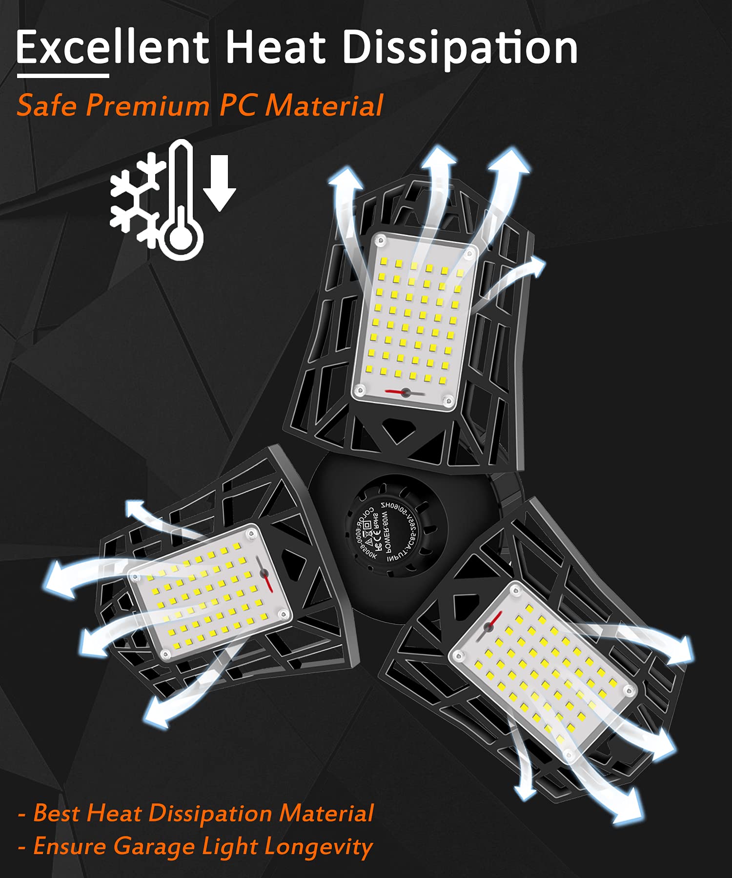GHUSTAR 2-Pack 60W LED Garage Lights - 6000LM 6500K Adjustable Multi-Position Shop Lights, Deformable Ceiling Lighting for Garage, Workshop, Warehouse & Basement - Energy Saving Bright White Glow
