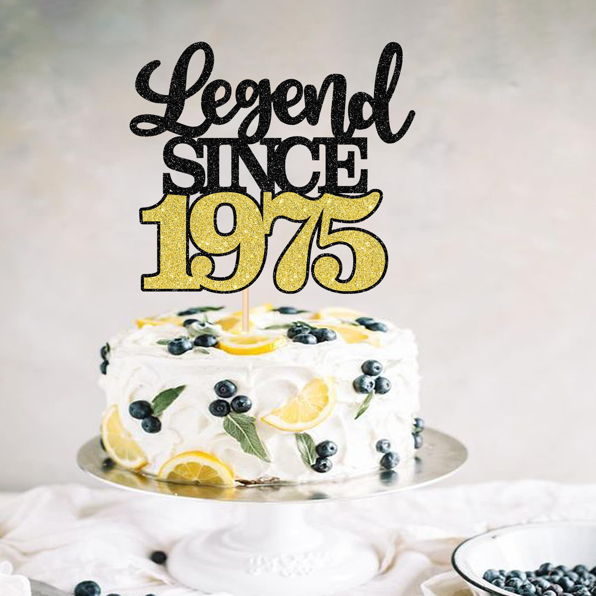 1 PCS Legend Since 1975 Black Gold Glitter 50th Birthday Cake Topper - Happy 50th Birthday Cake Decoration for Anniversary Party, Wedding, Cheers to 50 Years - Perfect for 50th Birthday Celebrations, Golden Jubilee Events & Milestone Party Decor