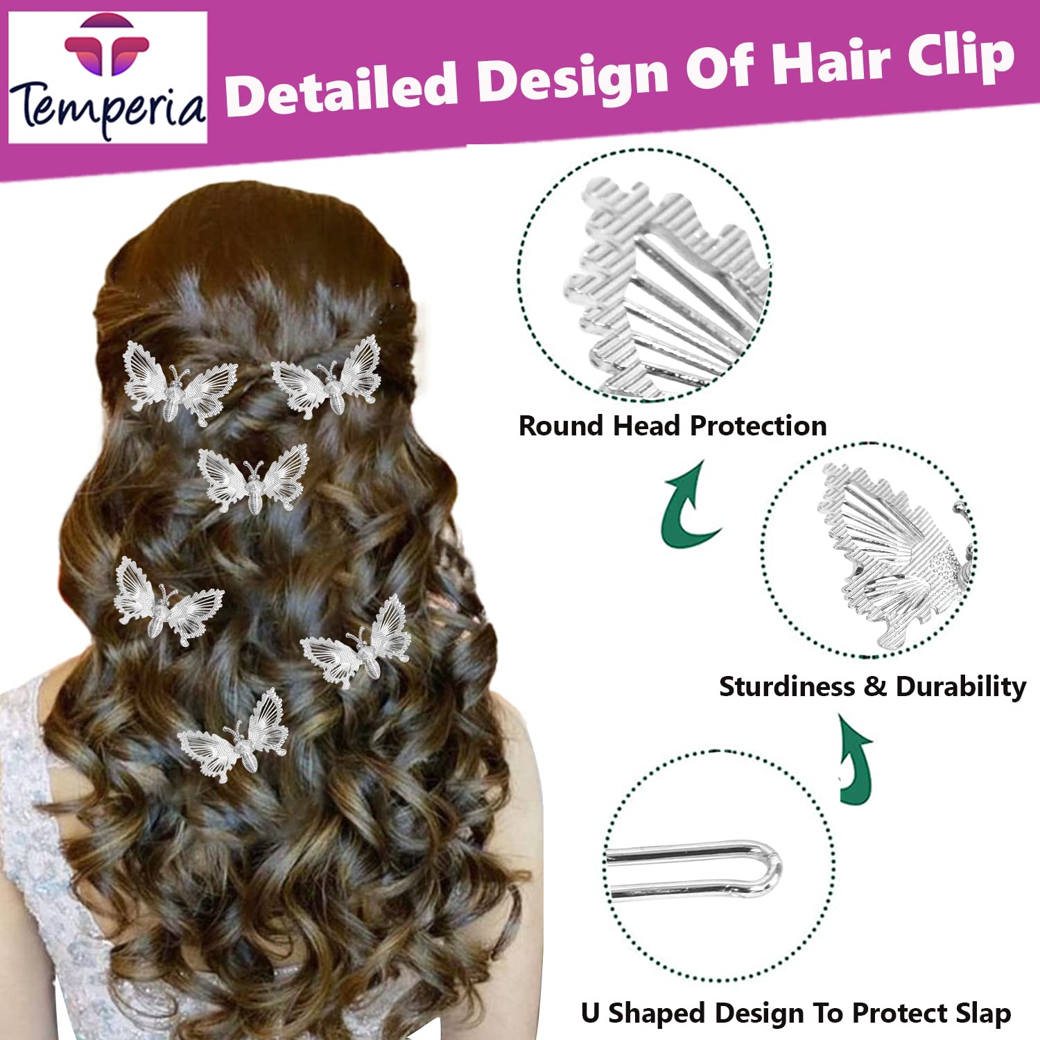 Stylish Butterfly Hair Pins for Women & Girls - 6 Pack Silver Bridal Hair Clips for Bun, Braid & Hairstyle Decoration - Perfect for Weddings, Parties & Everyday Wear