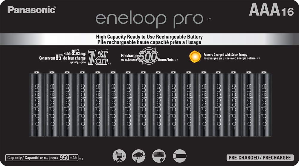 Panasonic Eneloop Pro Rechargeable Ni-MH AAA Batteries (BK-4HCCA16FA, 1.2V, 16-Pack) & AA Batteries (BK-3HCCA12FA, 1.2V, 12-Pack) - High-Performance Power for Digital Cameras, Flashlights, and Electronic Devices