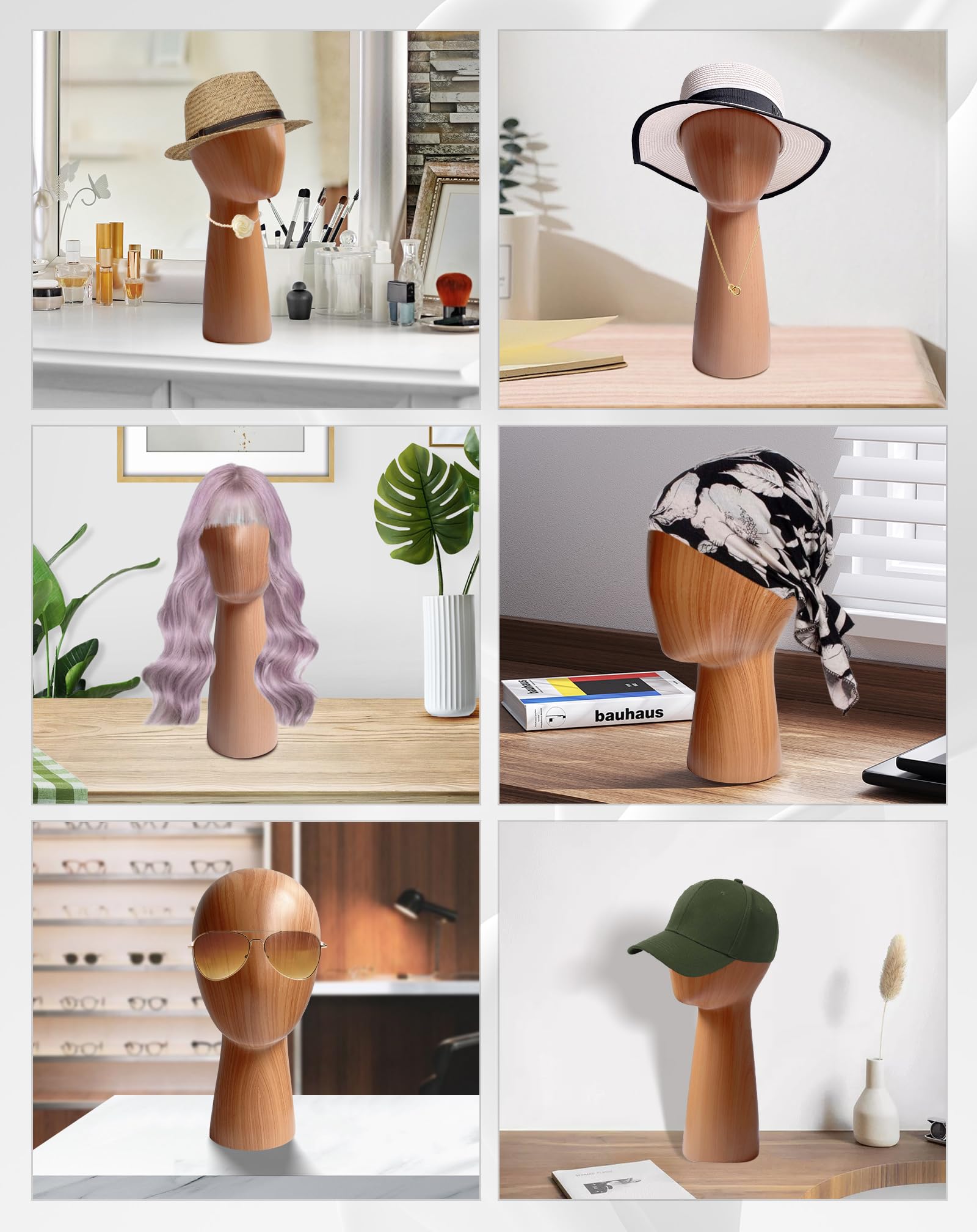 CHADWICK Imitation Wood Mannequin Head - Wig & Hat Display Stand for Salons, Photography & Home Decor - Durable GFRP Material for Long-Lasting Use - Perfect for Styling Wigs, Hats & Fashion Accessories
