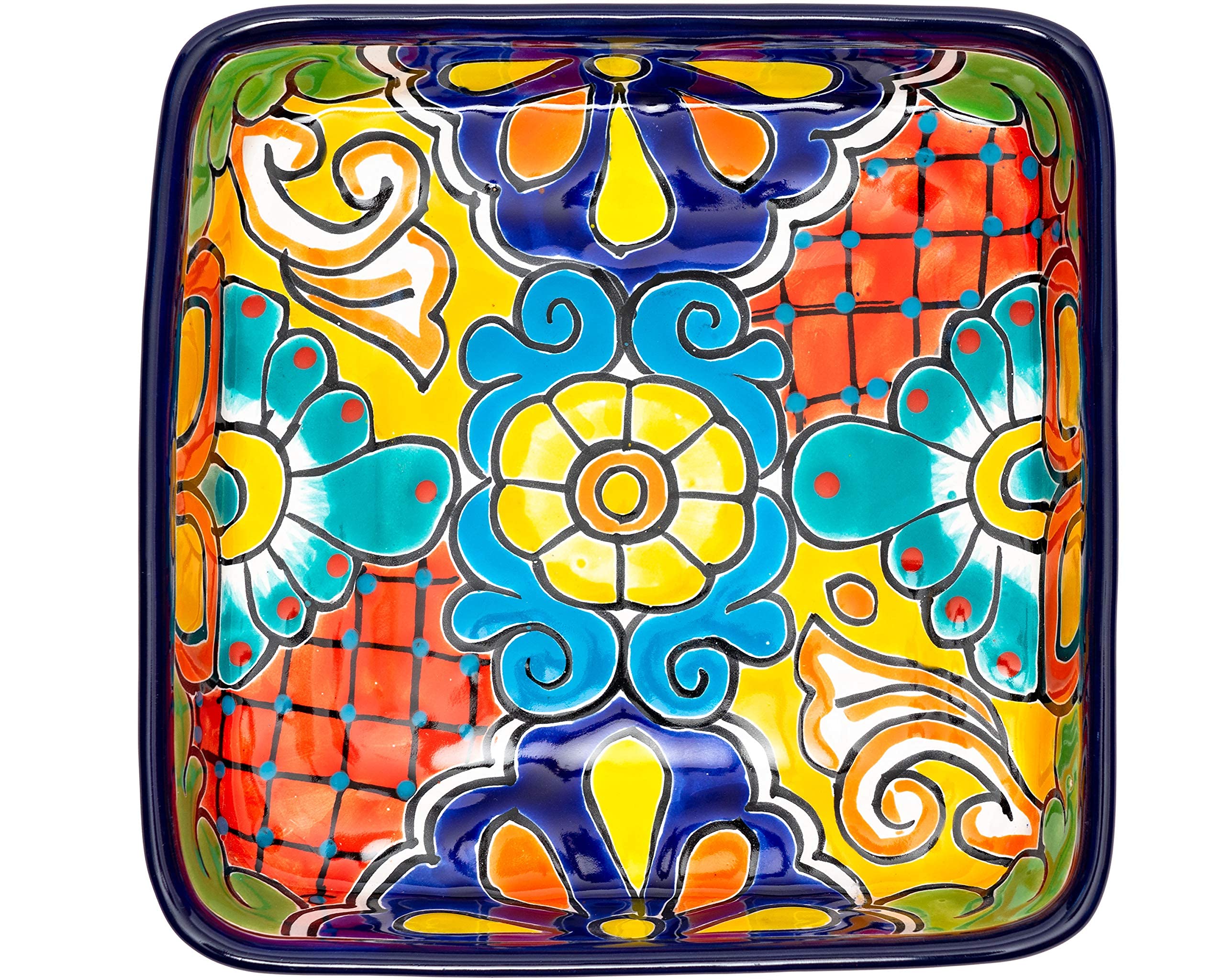 Enchanted Talavera Ceramic Baking Dish - Oven & Microwave Safe Casserole Dish with Floral Design, Serving Platter for Dinner Parties & Holiday Meals (Cobalt Blue)