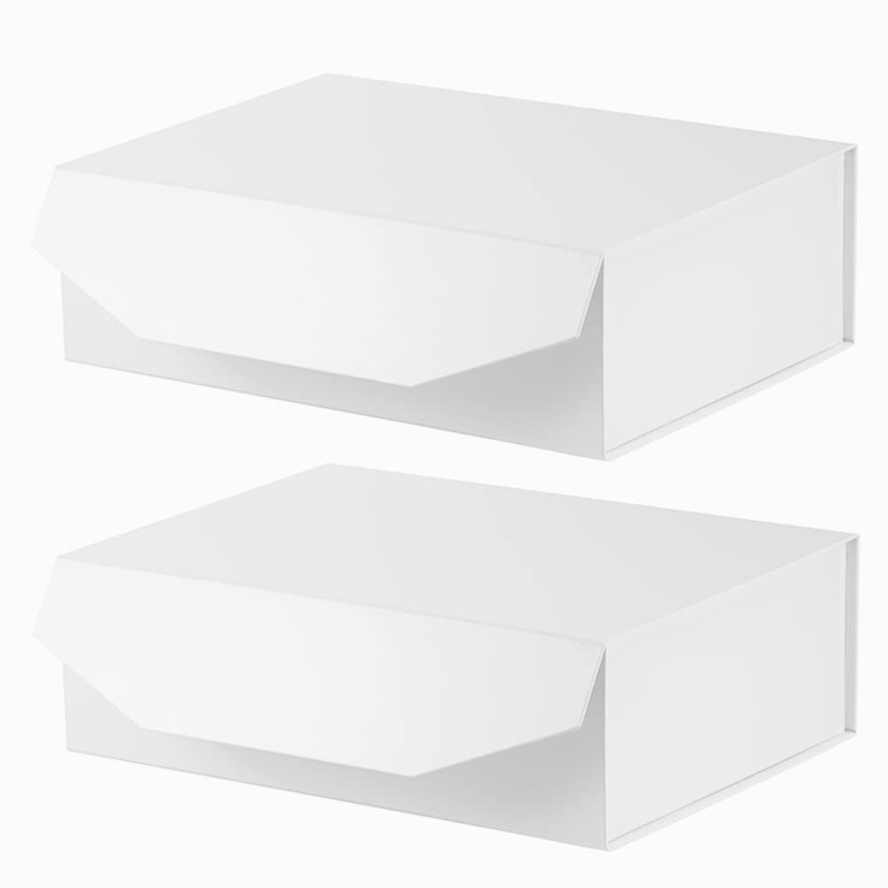 2 Pack 13x9x4 Inches Large White Gift Box with Magnetic Lid - Elegant Bridesmaid & Groomsman Proposal Box, Reusable Collapsible Storage for Clothes, Jewelry & Keepsakes - Perfect for Weddings, Birthdays & Special Occasions (Glossy White)