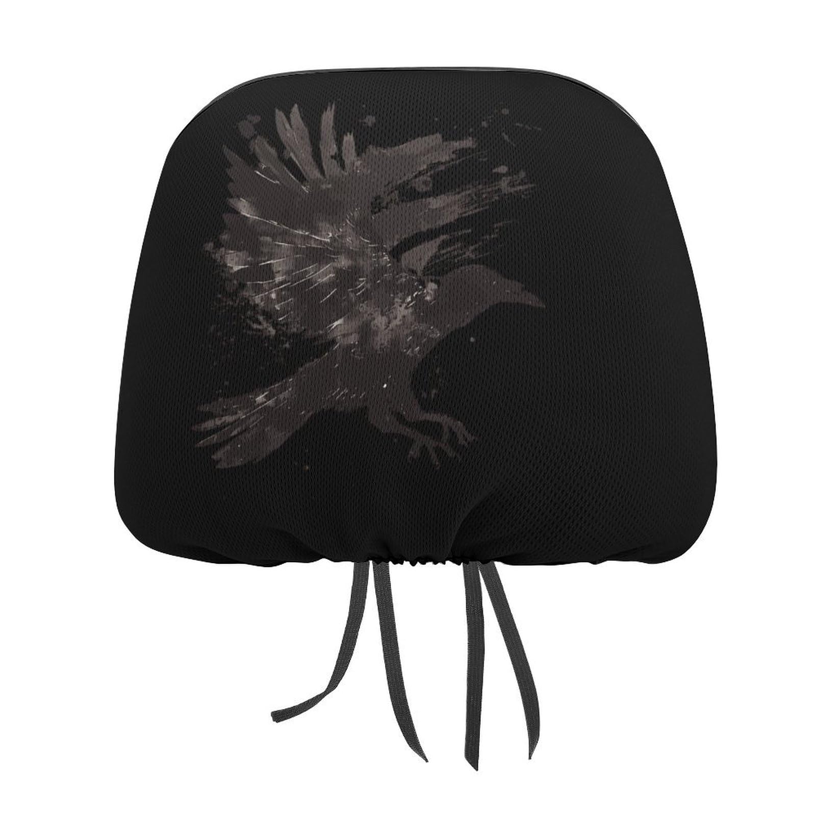 Universal Car Headrest Cover - Full Wrap Seat Protector for Cars, SUVs & Trucks - Ink Raven Design - 1PC - Perfect for Travel, Commuting & Long Drives