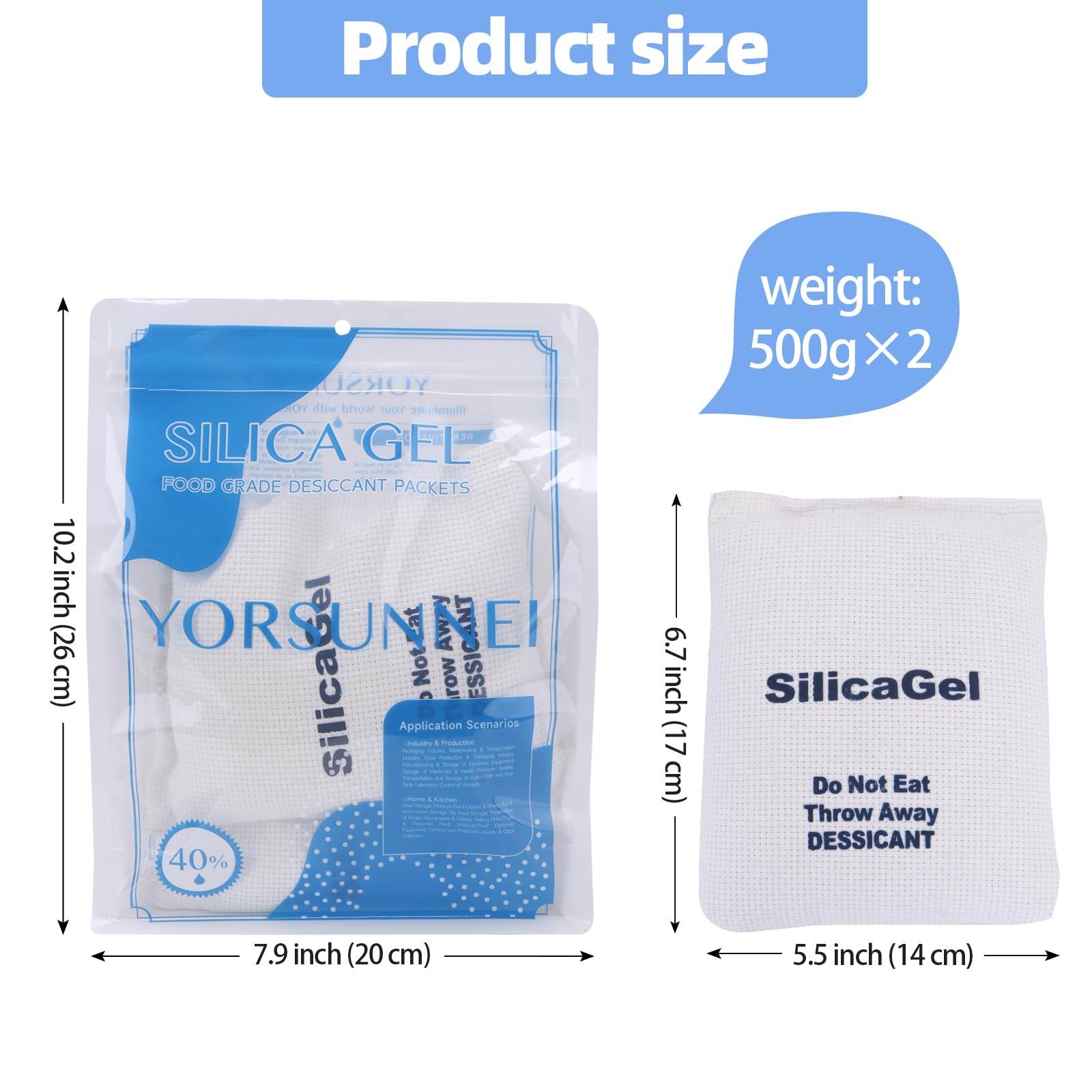2 x 500 Gram (2.2 lbs) Rechargeable Silica Gel Desiccant Packs - Moisture Absorbers for Storage Safe, Closet, Gun Safe, Camera Equipment & Electronics - Reusable Dehumidifier for Moisture Control & Protection
