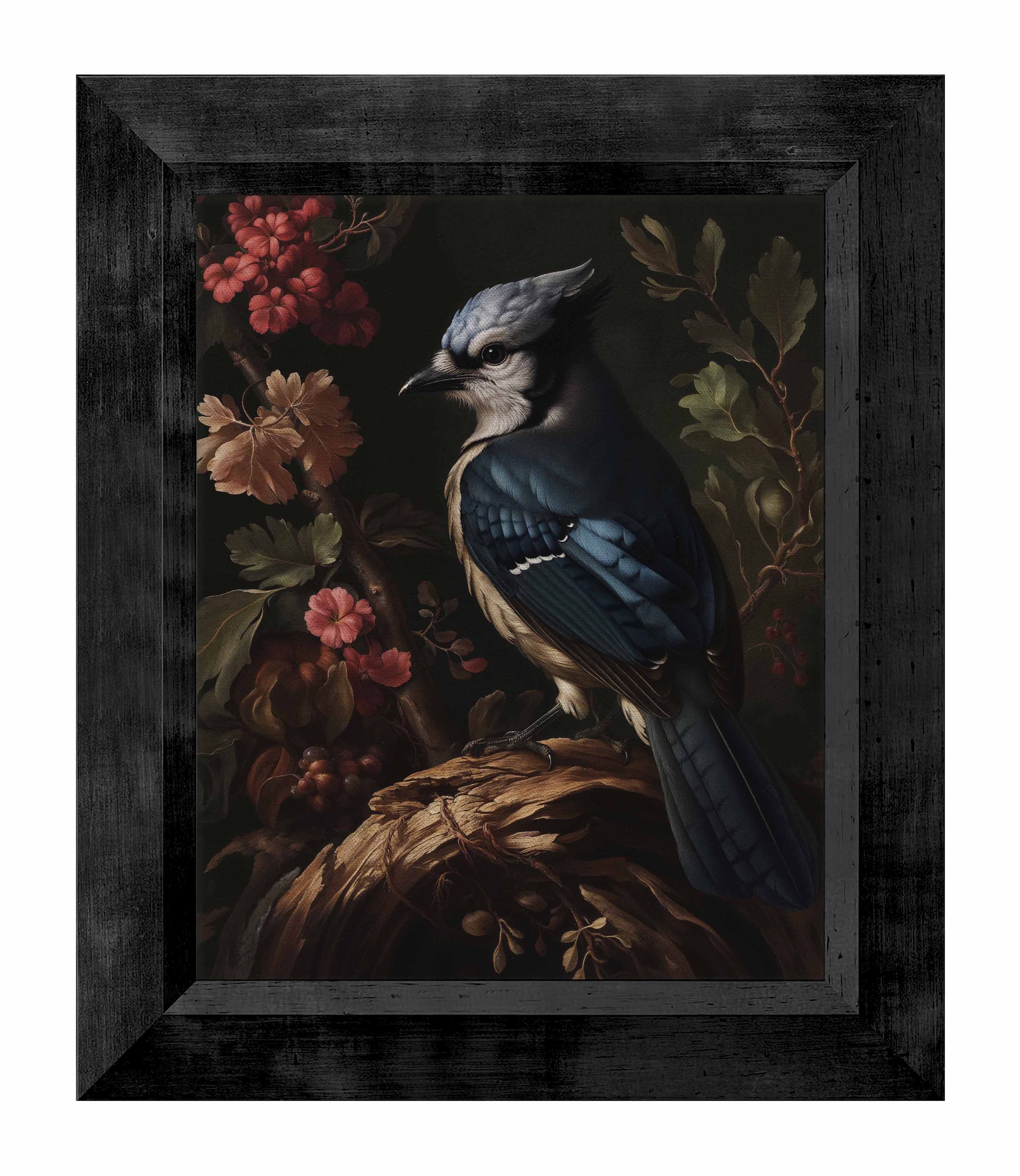 Blue Jay Among Flowers - Limited Edition Elegant Canvas Wall Art for Home & Office Decor | Nature-Inspired Painting for Living Room, Bedroom, or Gift