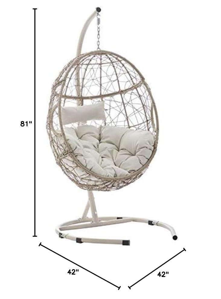 Light Beige Coastal Wicker Rattan Outdoor Hanging Egg Chair - Perfect for Patio, Garden, Poolside & Backyard Relaxation