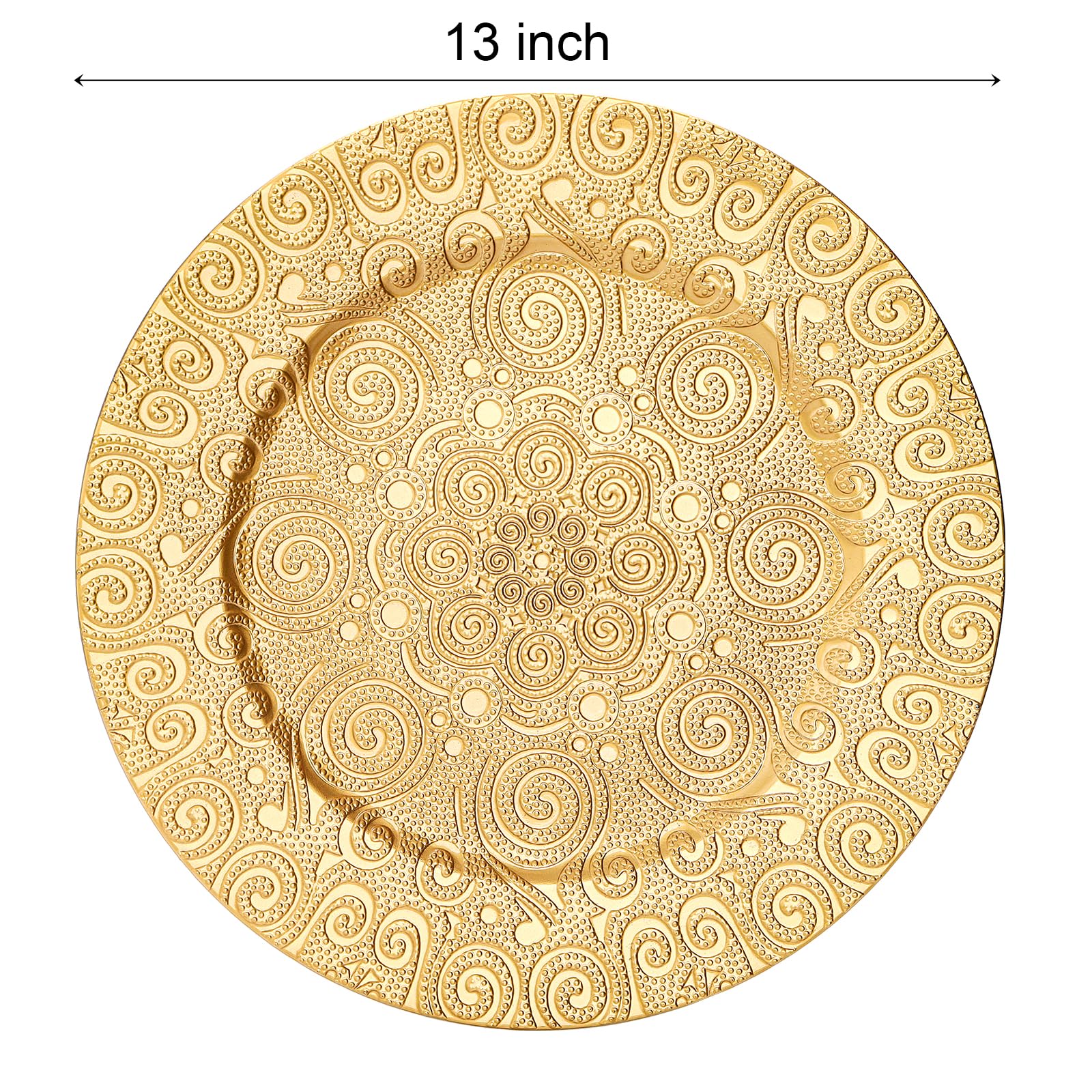 SOUJOY 12 Pack Gold Charger Plates - 13 Inch Elegant Plastic Dinner Plates with Phoenix Design, Reusable Round Serving Plates for Wedding Decor, Party Tableware, Anniversary & Thanksgiving Dinner Settings - Perfect for Formal Events, Holiday Gatherings & Special Occasions