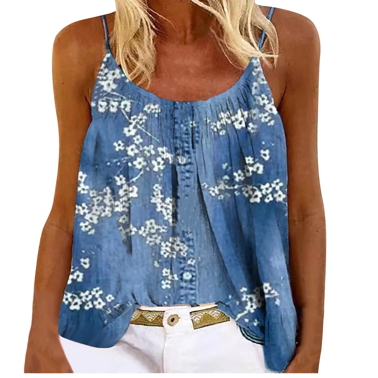 Trendy Women's Summer Tops - Floral Print Suspenders Sleeveless Blouse, Soft Loose Flowy Tunic Tee for Casual Wear | Perfect for Beach Outings, Picnics & Summer Vacations