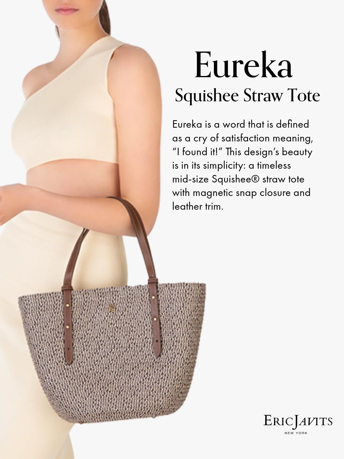 Eric Javits Eureka Squishee Straw Tote Bag for Women - Stylish Summer Beach Bag with Zippered Canvas Pouch | Perfect for Vacation, Poolside & Shopping