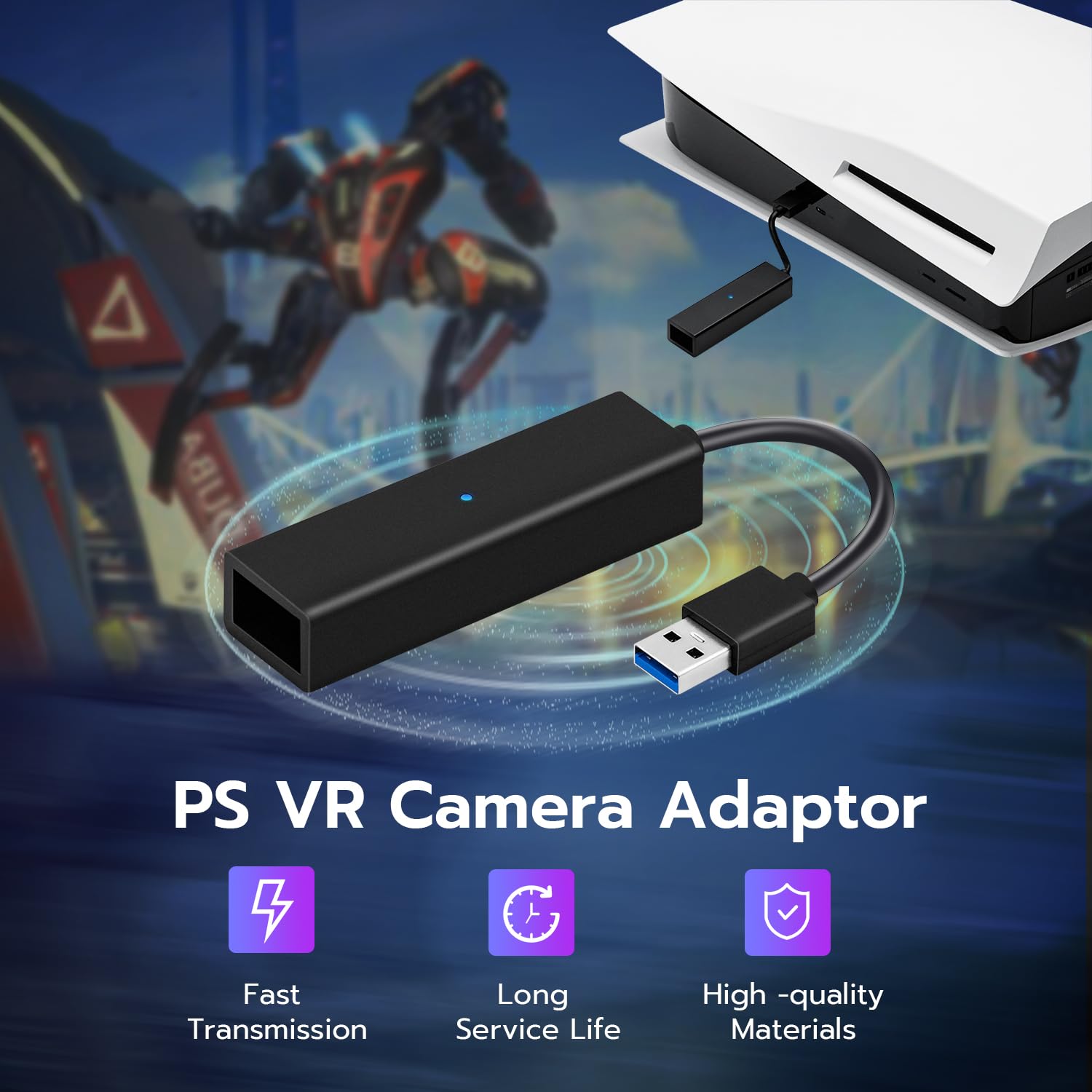 PS5/PS5 Slim/PS5 Pro VR Camera Adapter - PS4 to PS5 Camera Converter for PS VR | Compatible with PlayStation VR Headset | Perfect for Immersive Gaming & Virtual Reality Experiences