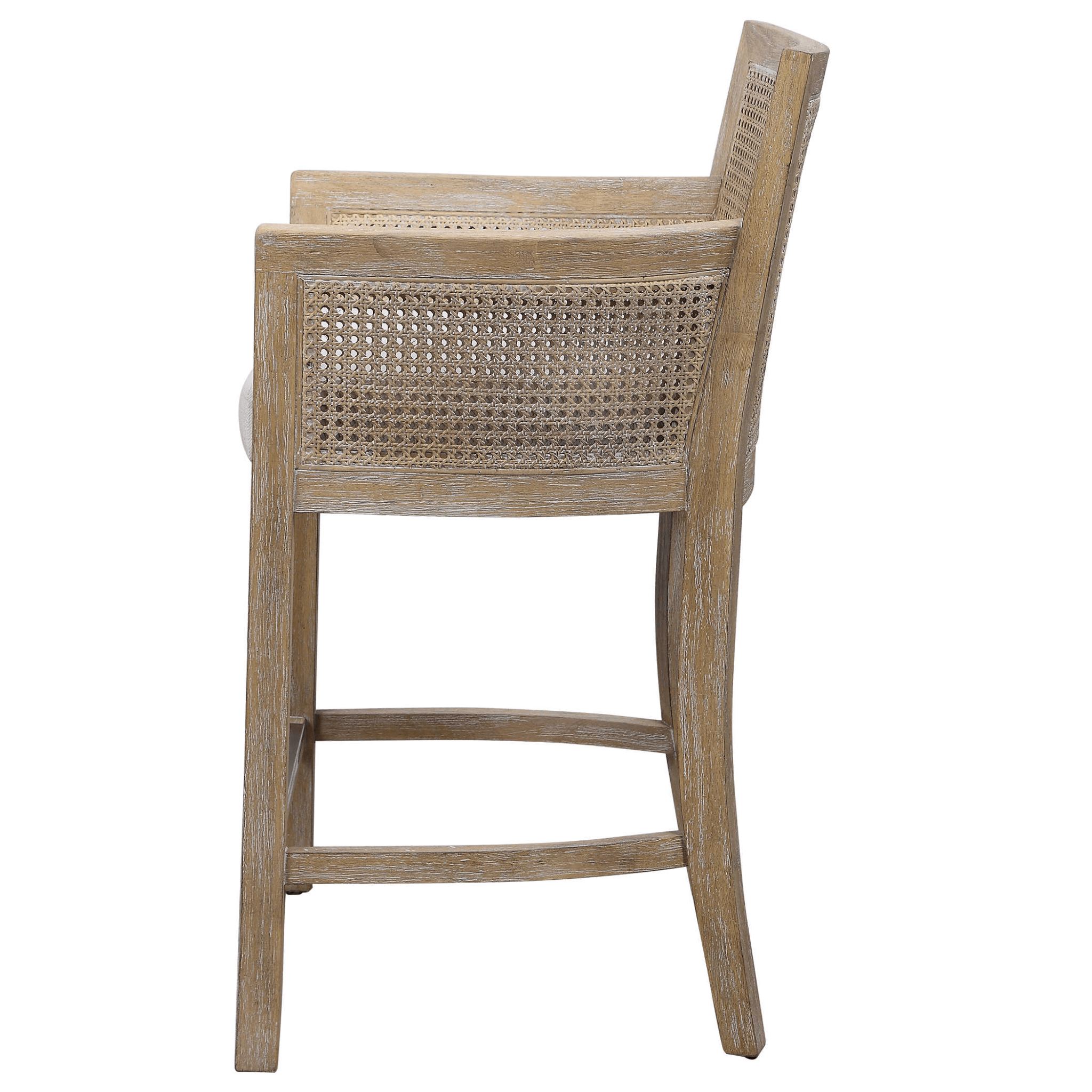 Bleached Sandstone Exposed Hardwood Finish with Cane Counter Stool - Stylish Bar Stool for Kitchen Island, Breakfast Nook & Home Decor