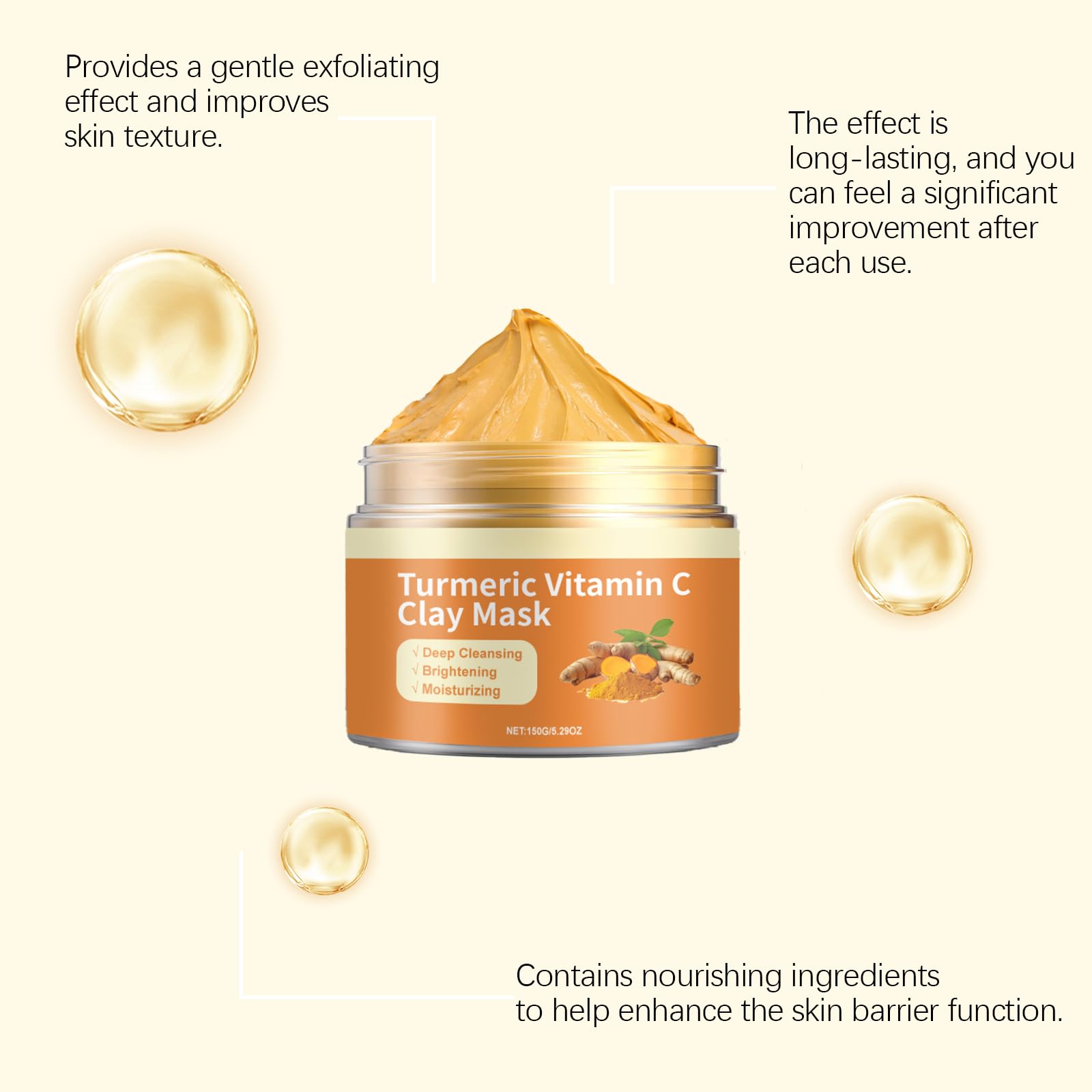 Turmeric & Vitamin C Clay Mask with Brush for Glowing Skin – Deep Cleansing Facial Mask with Kaolin Clay & Aloe Vera | Oil Control, Dark Spot Removal & Gentle Exfoliation for Oily & Acne-Prone Skin | Perfect for Spa Nights & Self-Care Routines
