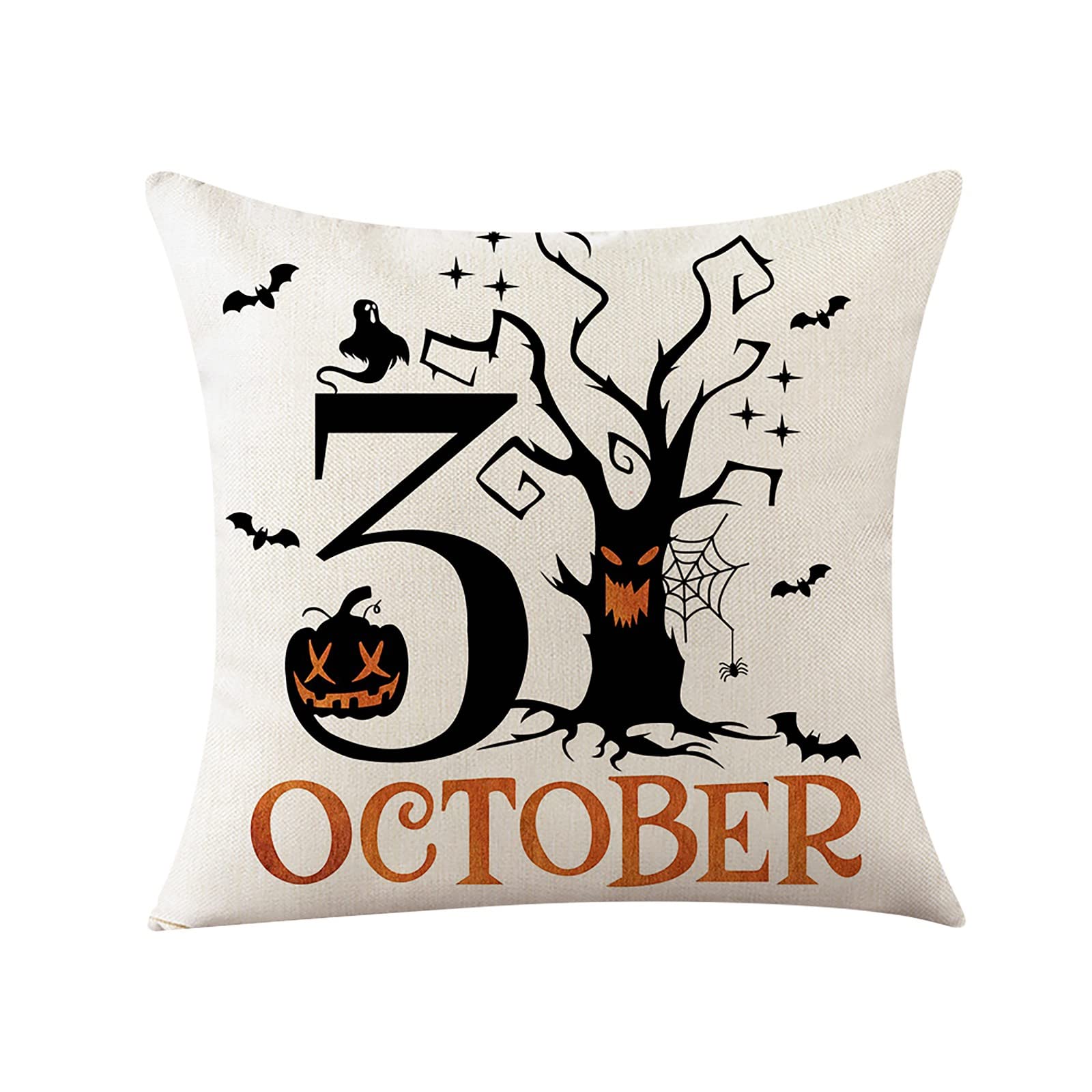 Halloween Throw Pillow Covers - Spooky Pumpkin Ghost Decor for Sofa, Couch, Bed - Halloween Home Decor Cushion Covers (Set of 2) - Perfect for Living Room, Dorm & Halloween Party Decorations