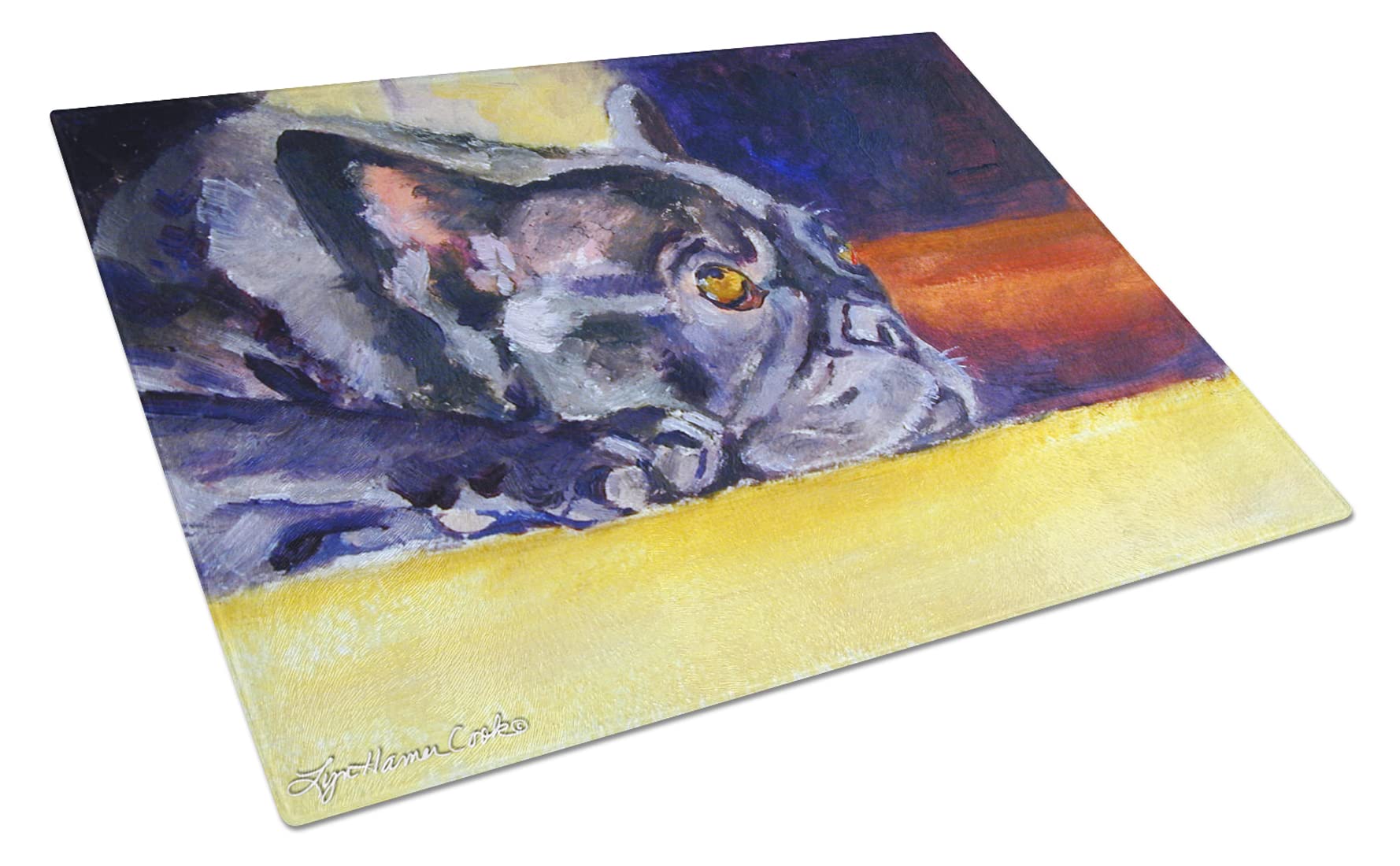 Caroline's Treasures Black French Bulldog Sunny Glass Cutting Board - Large Tempered Glass Kitchen Chopping & Serving Board - Durable & Decorative for Fruits, Cheese, Charcuterie & Entertaining