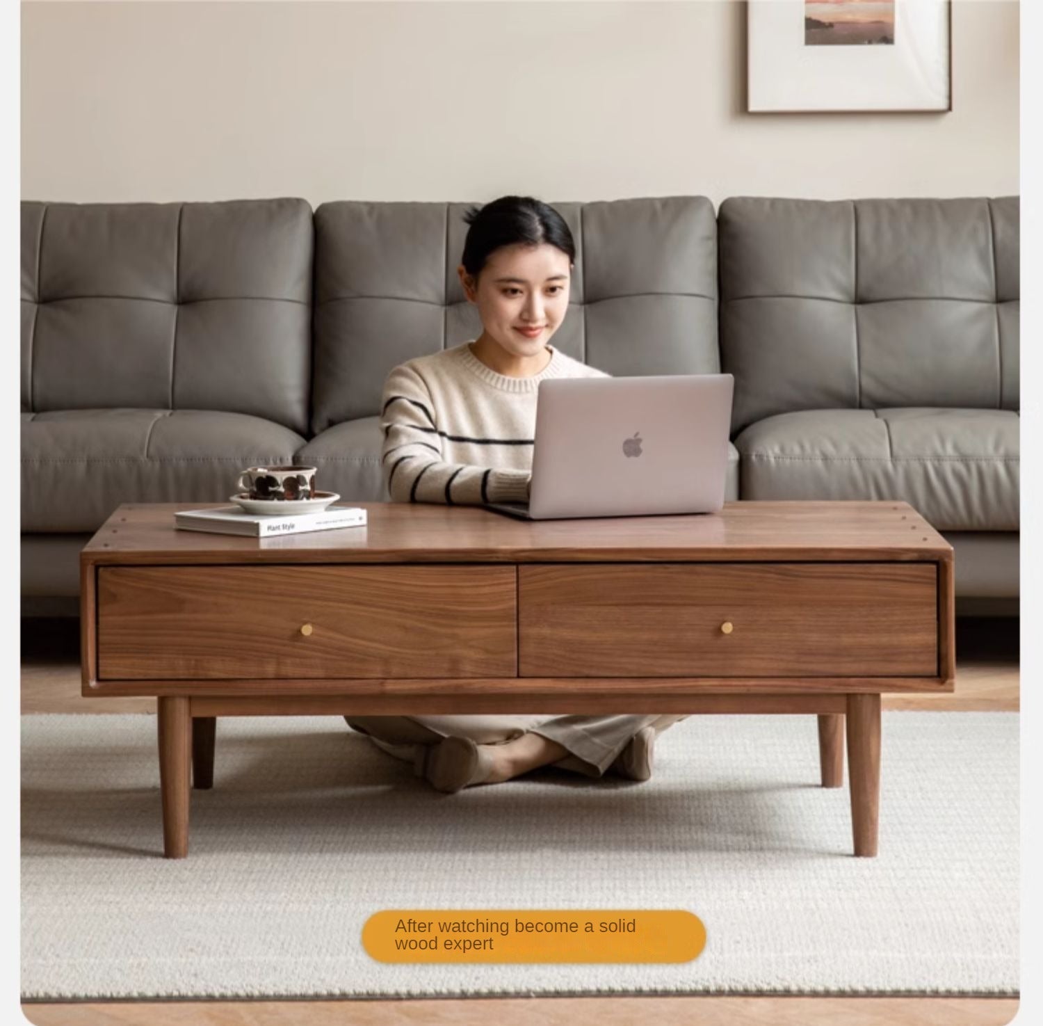 Solid Black Walnut Wood Rocking Coffee Table - Modern Natural Wood Living Room Furniture for Home Decor & Relaxation
