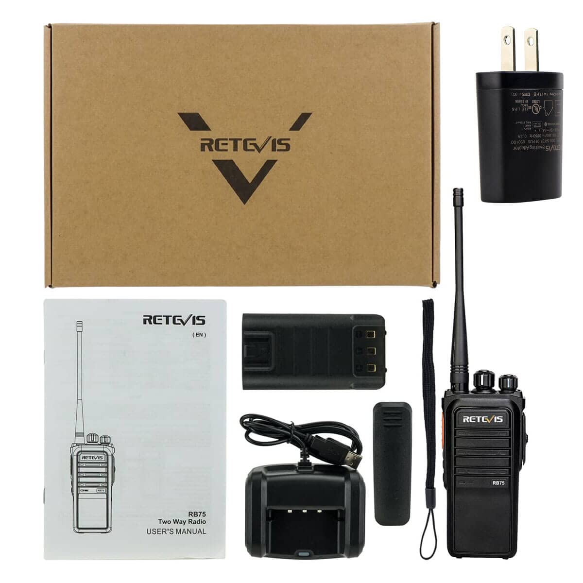 Retevis RB75 GMRS 2-Way Radios with 4500mAh Long-Lasting Battery, IP67 Waterproof Walkie Talkies, Long Range Communication for Hunting, Hiking & Camping | Emergency & Repeater Capable (1 Pack) - Perfect for Outdoor Adventures, Job Sites & Emergency Preparedness