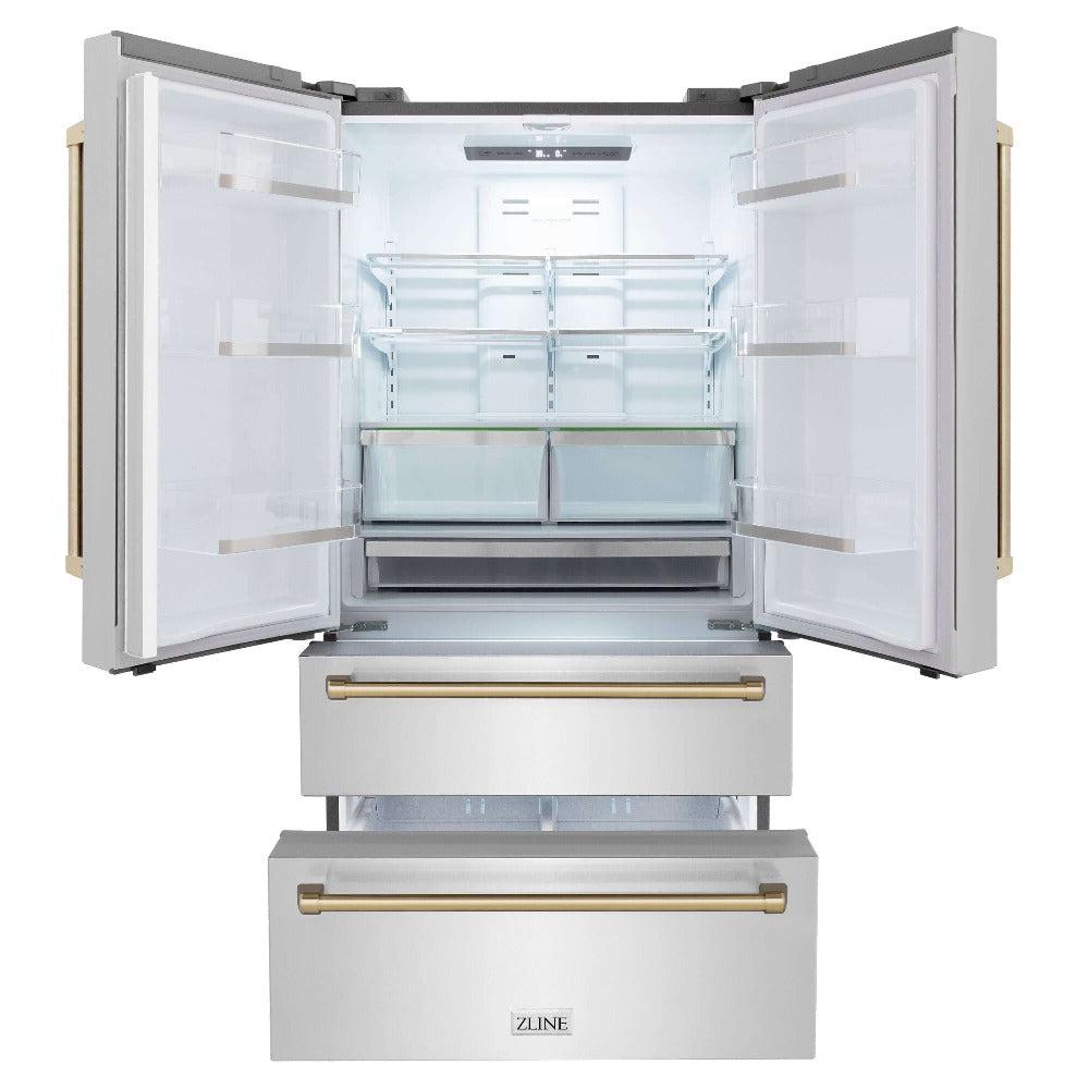 ZLINE Autograph Edition 30-inch Stainless Steel Dual Fuel Range Kitchen Package with Range Hood, Dishwasher & Refrigerator - Champagne Bronze Accents (4KAPR RARHDWM30 CB) | Premium Kitchen Appliances for Modern Homes & Professional Chefs