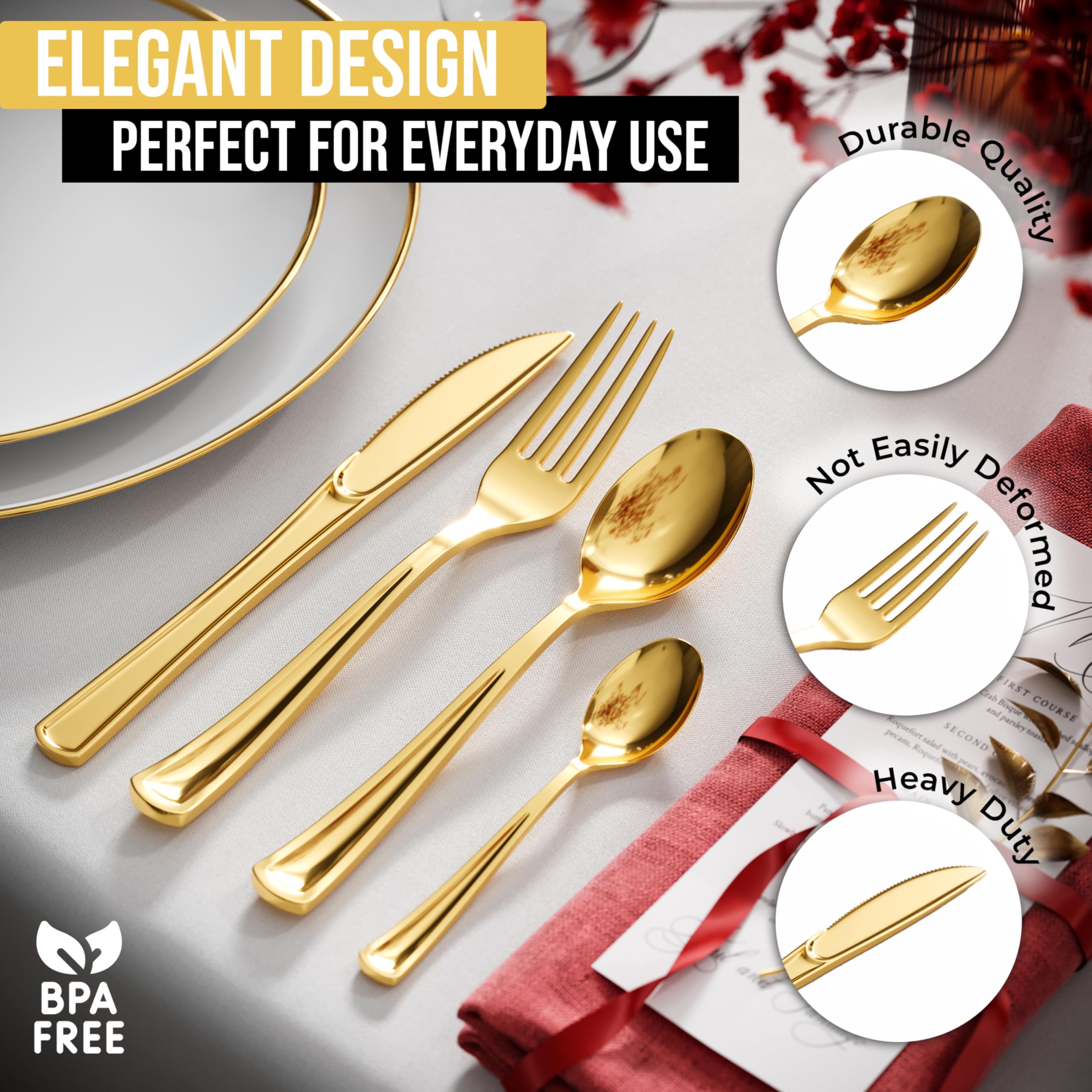 160-Pack Heavy Duty Gold Plastic Forks - Premium Disposable Silverware for Catering, Parties, Weddings, BBQs & Outdoor Events - Elegant & Durable Cutlery for Any Occasion
