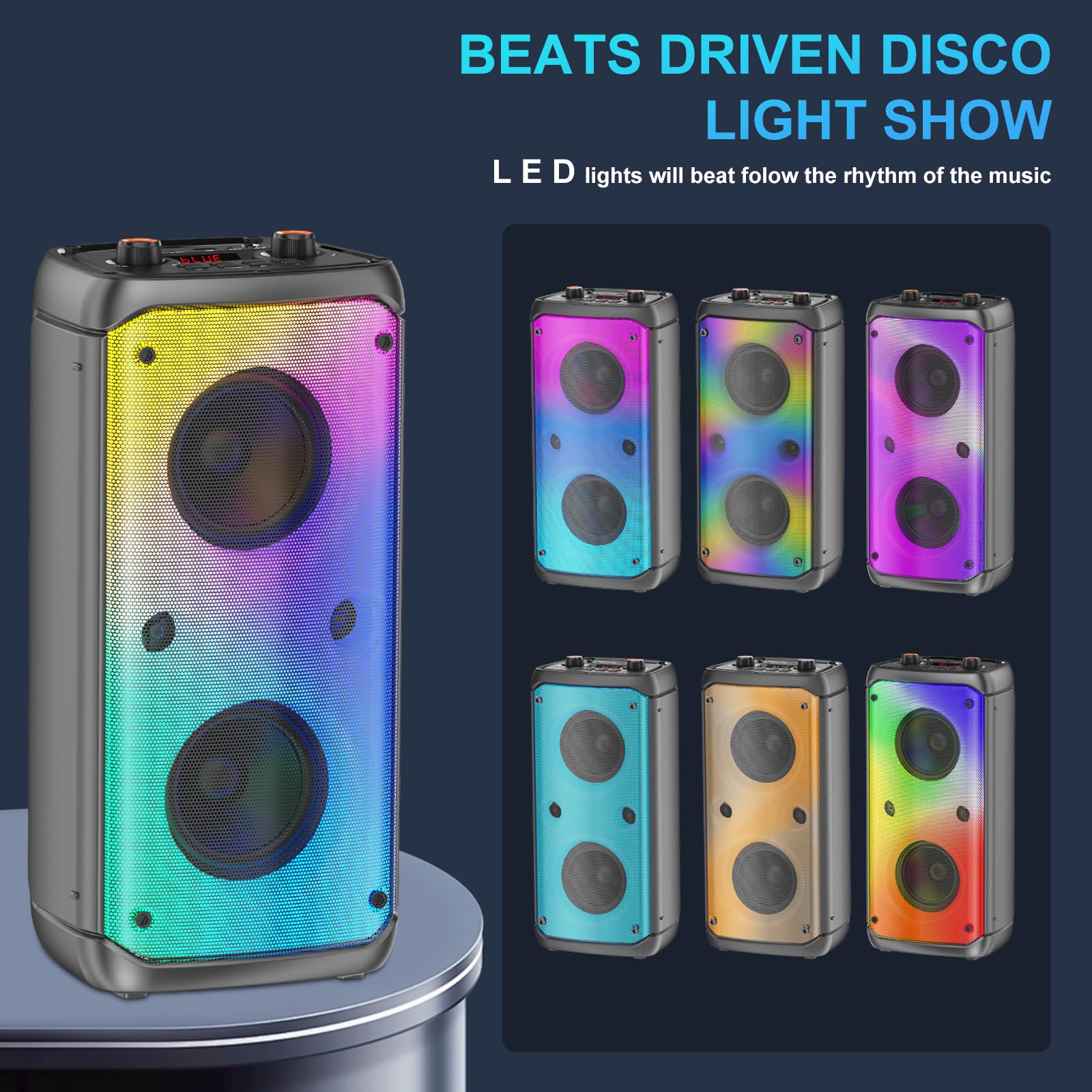 TAMPROAD 80W Bluetooth Speaker - Wireless Portable Outdoor Party Speaker with Subwoofer, Deep Bass, LED Lights & Microphone | Loud Stereo Sound for Home, Camping, Travel & Beach Parties