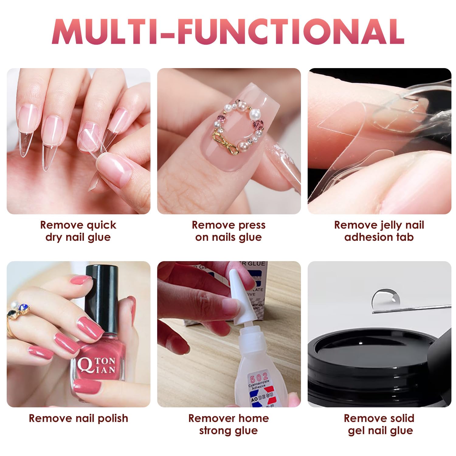 Melous Nail Glue Remover for Press On & Acrylic Nails - Cuticle Pusher Included | Easy Fake Nail Removal for Salon-Quality Manicures at Home