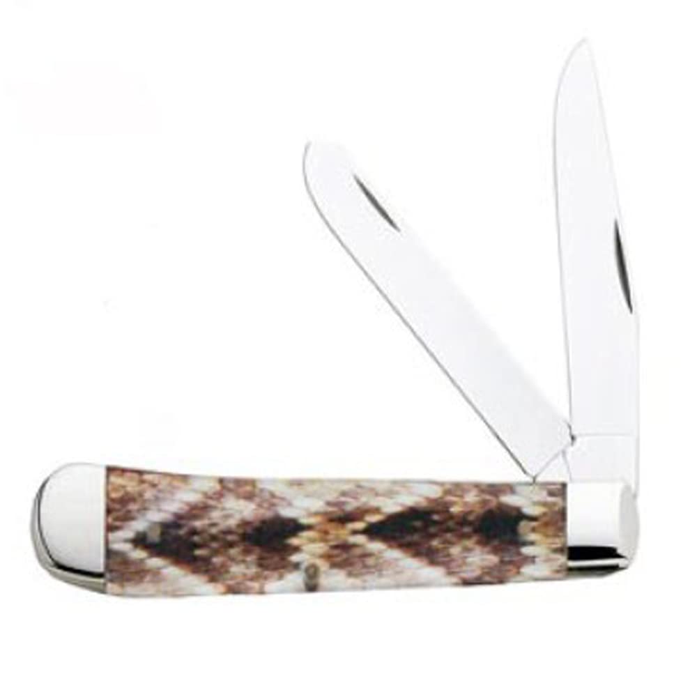 3.25 Inch Double Blade Folding Knife with Rattlesnake Skin Handle - Perfect for Camping, Hunting, and Outdoor Survival Gear