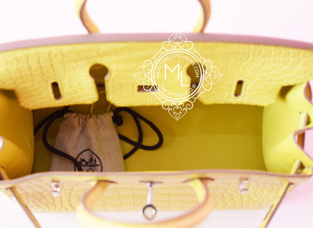 Luxury Hermes Lime Yellow Matte Crocodile Birkin 25 Handbag - Premium Leather Designer Tote Bag for Women, Fashion Accessory for Parties, Events & Special Occasions