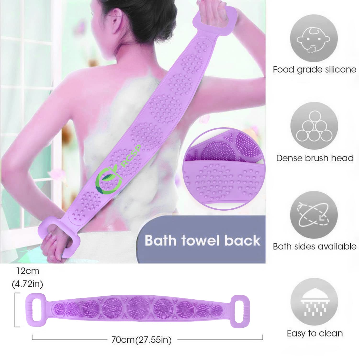 RCSP Soft Silicone Massage Bath Brush - Exfoliating Body Wash Brush for Men & Women - Back Scrubber & Shower Cleaner - Gentle Skin Care & Spa Experience - Perfect for Bathroom, Shower & Relaxation Time