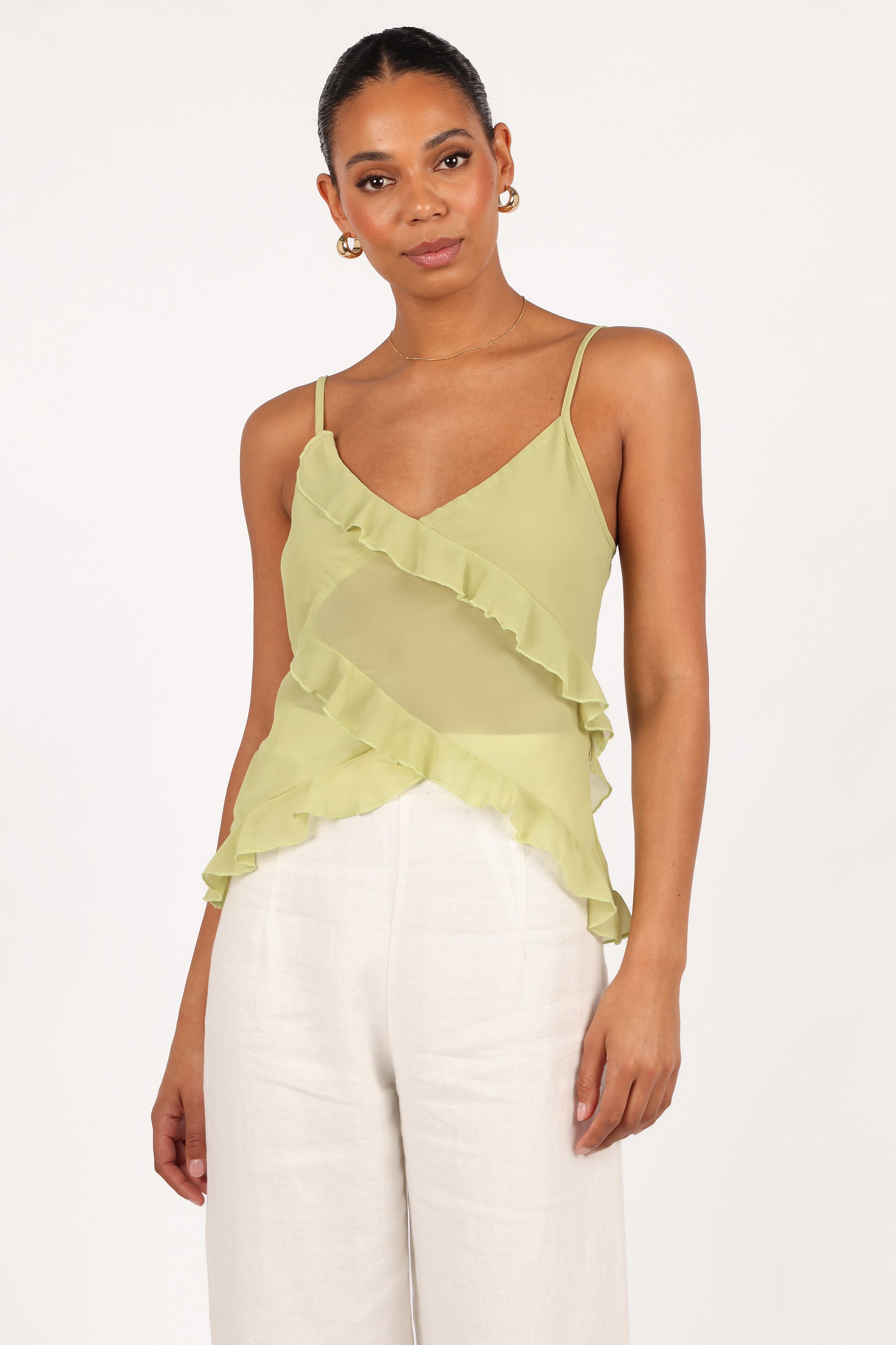 Gabrielle Ruffle Blouse Women's Meadow Green Floral Print Summer Tops for Casual Wear, Date Night & Office Outfits