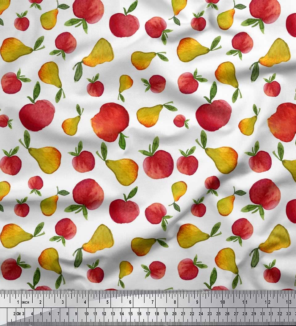 Soimoi White Georgette Viscose Fabric - 44 Inch Wide Floral Fruit Print Fabric by The Yard for Dresses, Scarves & DIY Sewing Projects