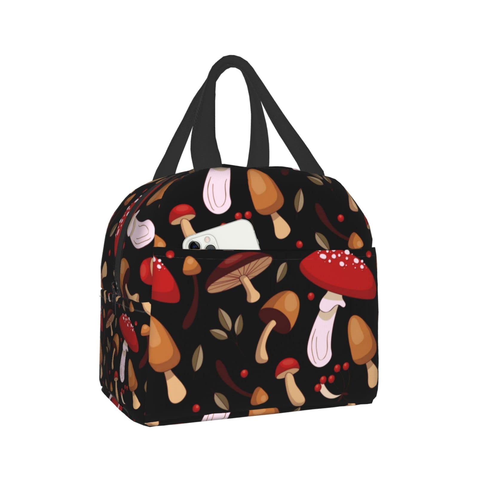 Insulated Lunch Bag with Cute Mushroom Print - Reusable & Leak-Proof Meal Container for Work, School, Travel & Picnic | Portable Tote for Men & Women | BPA-Free Food Storage