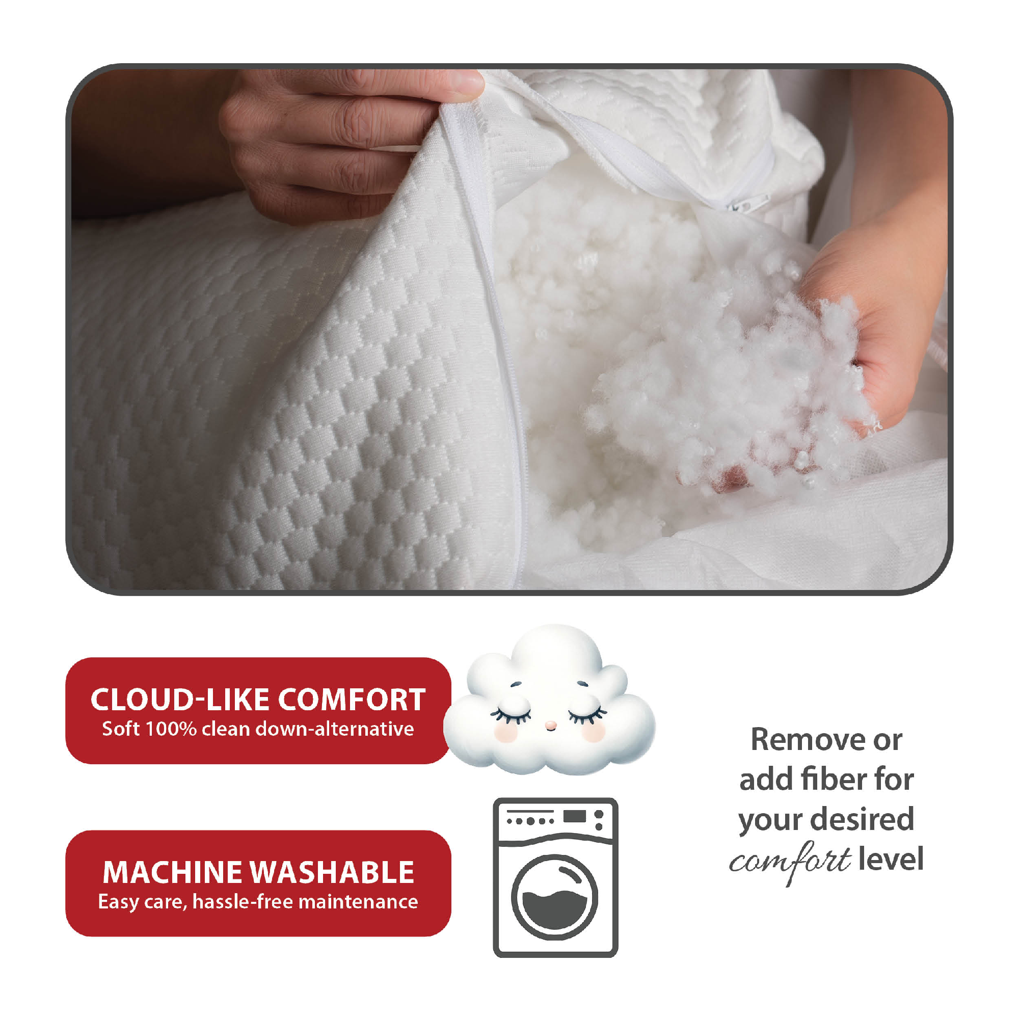 Adjust A Loft Fiber Adjustable Comfort Pillow - Standard/Full Size for Side, Back & Stomach Sleepers - Hypoallergenic & Breathable Bed Pillow for Neck Support & Pain Relief