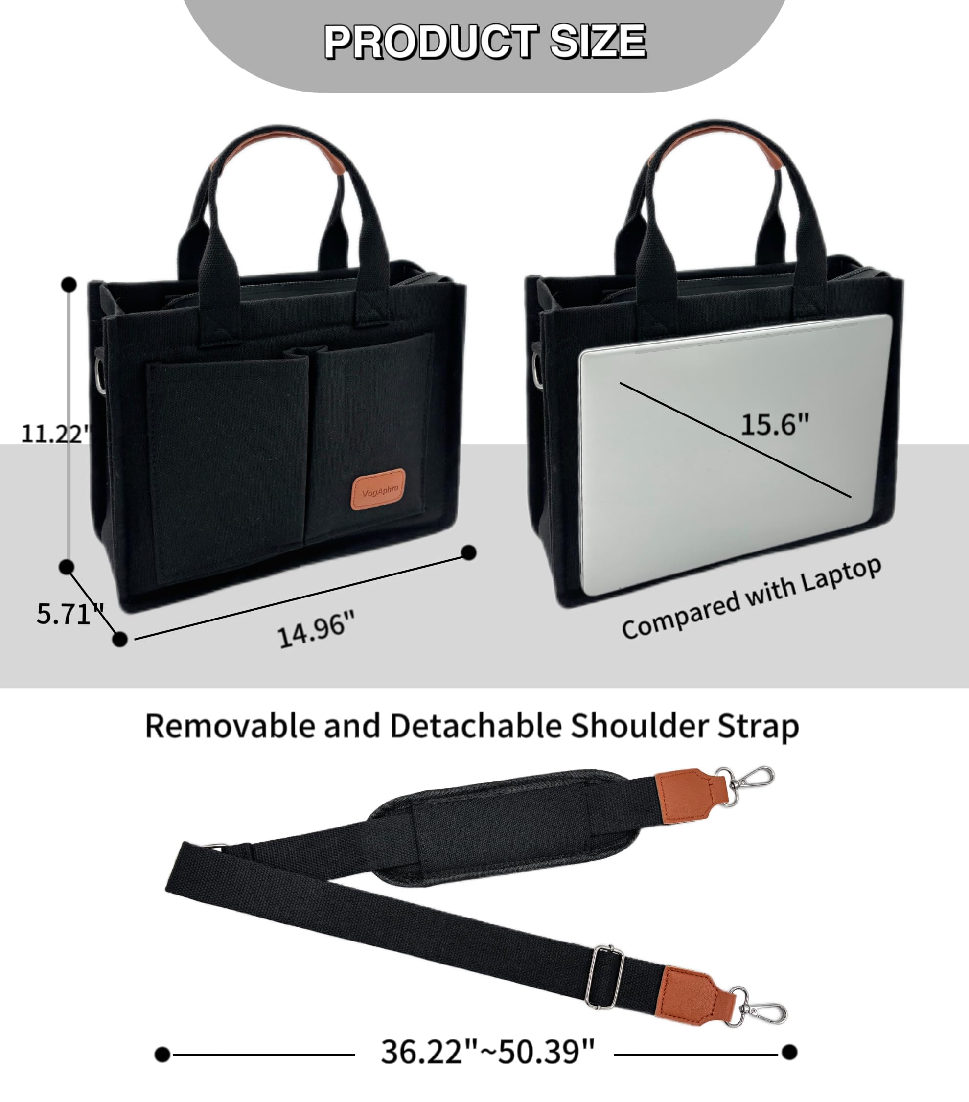 Stylish Large Canvas Tote Bag for Women - Spacious Work Bag with Multiple Pockets, Laptop Compartment & Crossbody Strap - Perfect for Office, Travel & Everyday Use
