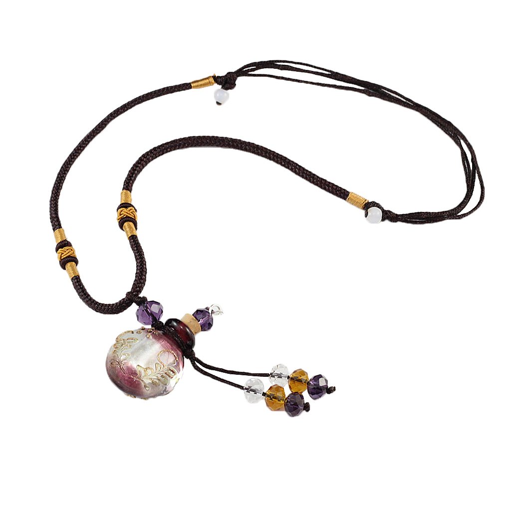 Bonarty Essential Oil Diffuser Necklace - Light Purple Glass Pendant for Aromatherapy & Perfume | Perfect for Stress Relief, Yoga, Meditation & Daily Wear