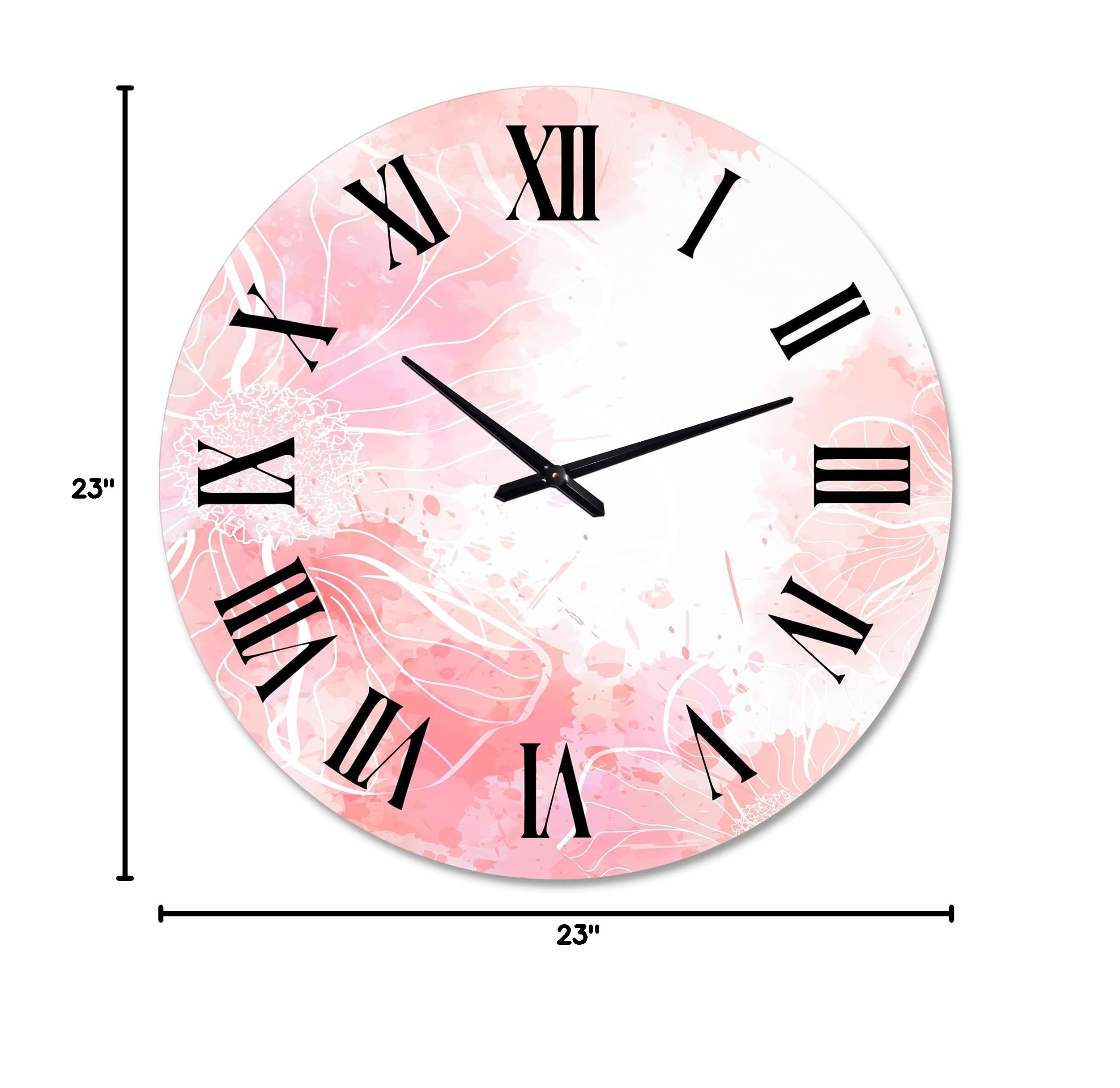 DesignQ Modern Abstract Pink Flowers Splashes Wall Clock - Large Fractal Art Decor for Living Room, Bedroom & Office | Silent Non-Ticking Home Decoration