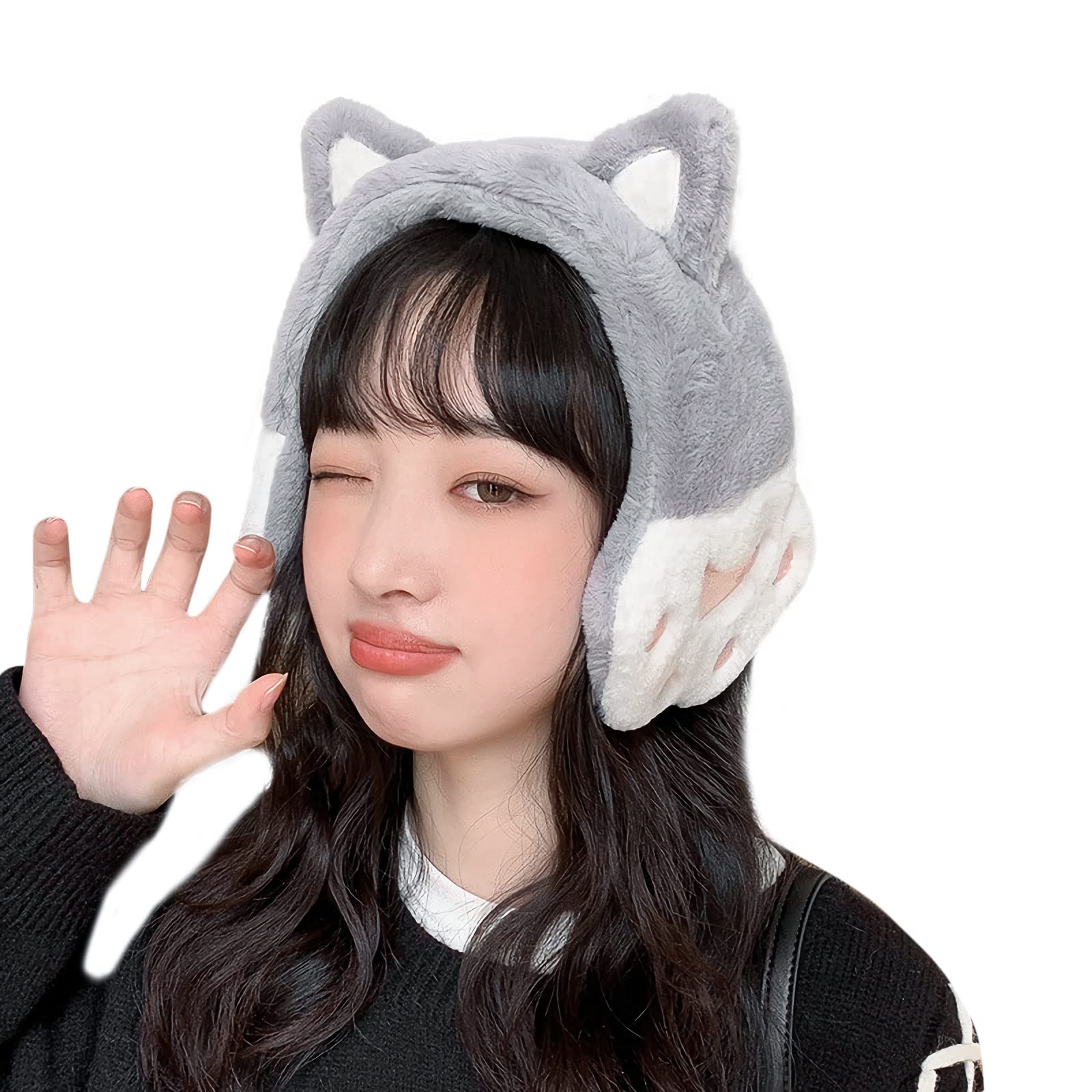Adjustable Faux Fur Winter Ear Warmers for Women & Girls - Cute Cat Design, Soft Fluffy Earmuffs for Skiing, Outdoor Activities & Cold Weather Protection - One Size Fits All