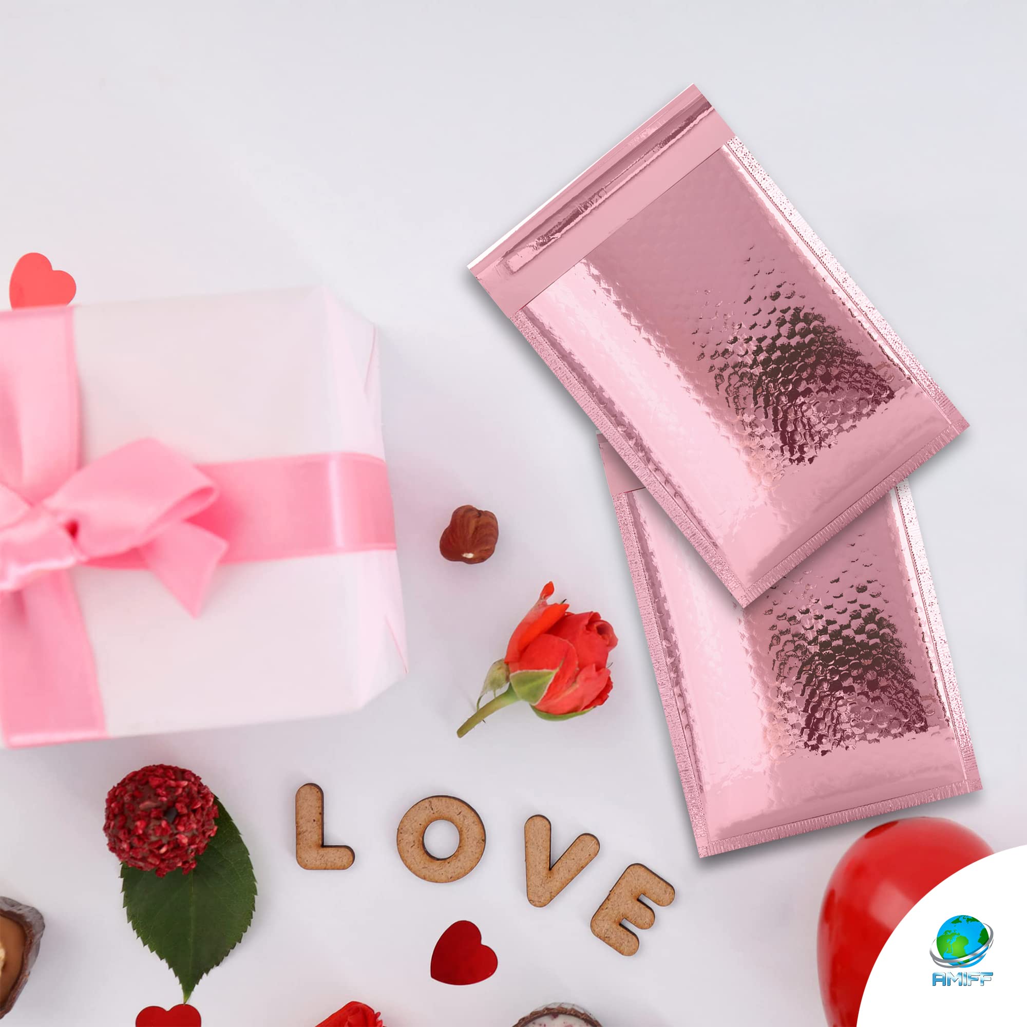 600 Pack Rose Gold Metallic Bubble Mailers 4x7 Inches - Waterproof Padded Envelopes for Shipping | Bright Foil Protective Packaging for Fragile Items, Jewelry, Cosmetics & Small Business Shipments