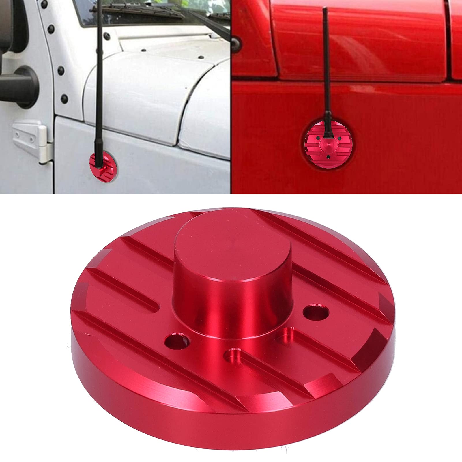 Aluminum Alloy Car Radio Antenna Base Cover - Compatible with Jeep JKU JL JLU Models 27-217 - Durable Red Antenna Trim for Enhanced Vehicle Aesthetics & Protection (Perfect for Off-Roading & Daily Commuting)