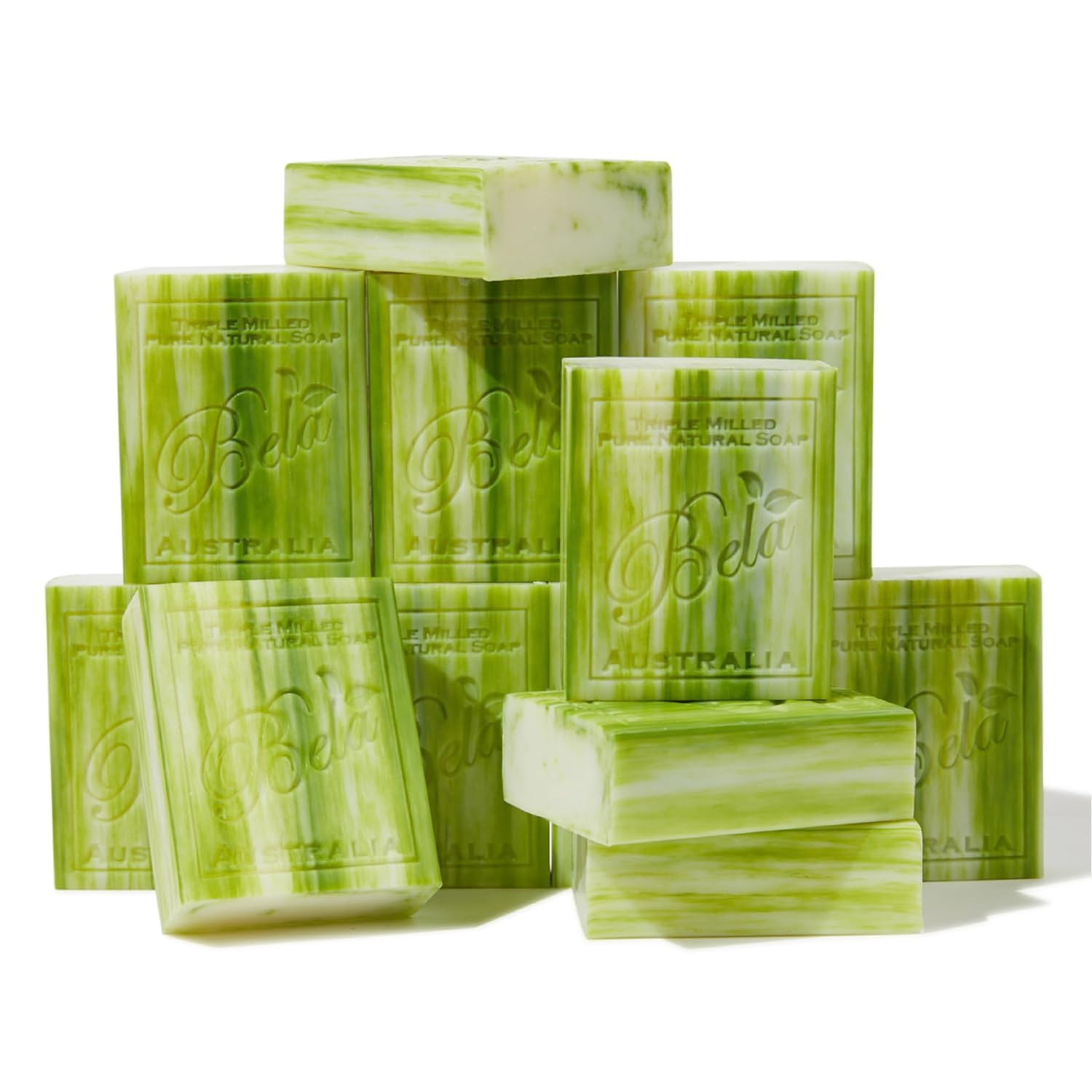 BELA Olive Oil & Cocoa Butter Soap Bar - 12 Pack (3.3 oz Each) | French Triple Milled, Long-Lasting | Organic Shea Butter for Moisturizing | Gentle Hand, Face & Body Cleanser | Made in Australia | Perfect for Dry Skin Care & Luxury Bath Time