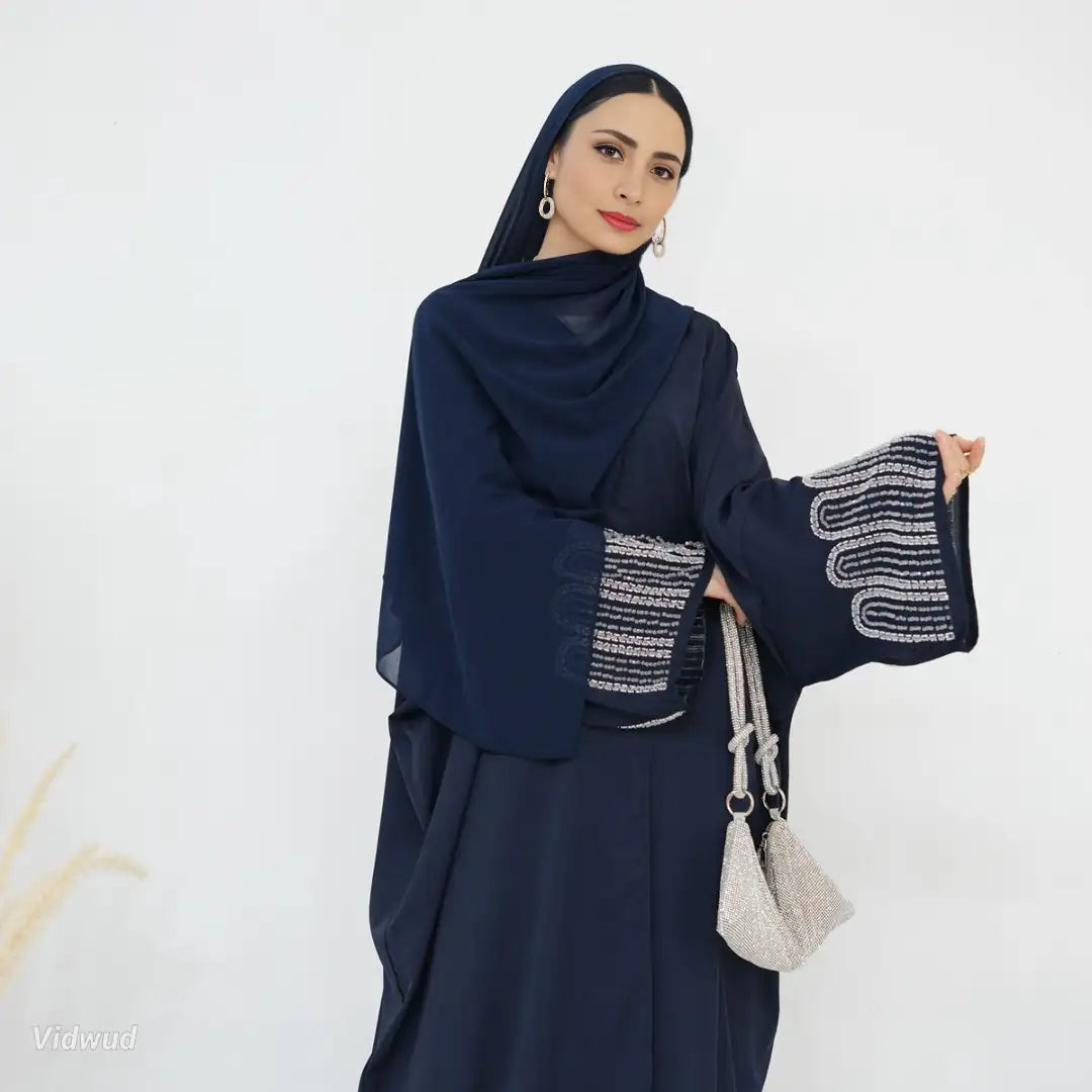 Elegant Beaded Cuff Nida Cardigan Open Abaya Dress for Women - Perfect for Special Occasions, Weddings & Evening Events